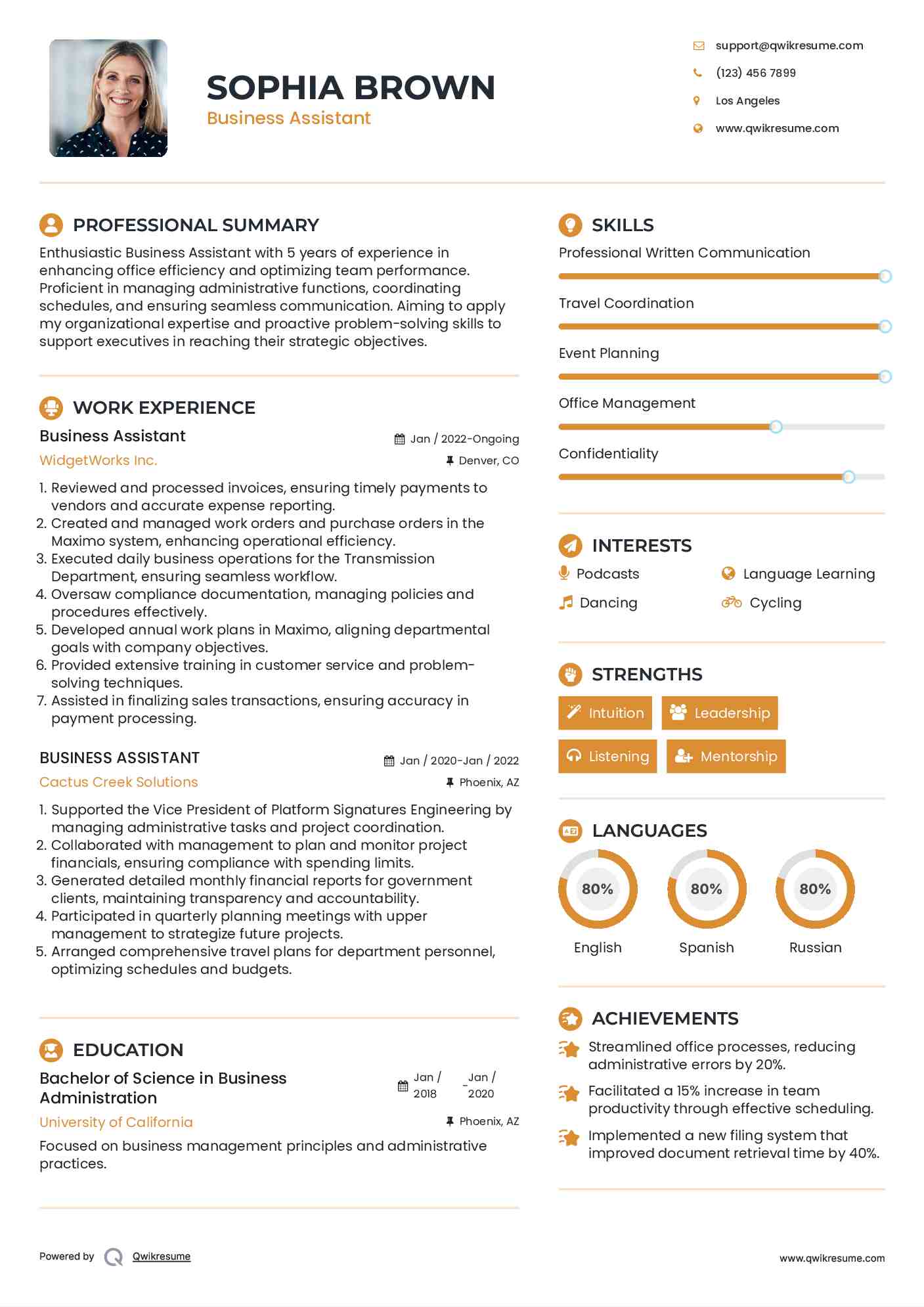 Business Assistant Resume Format