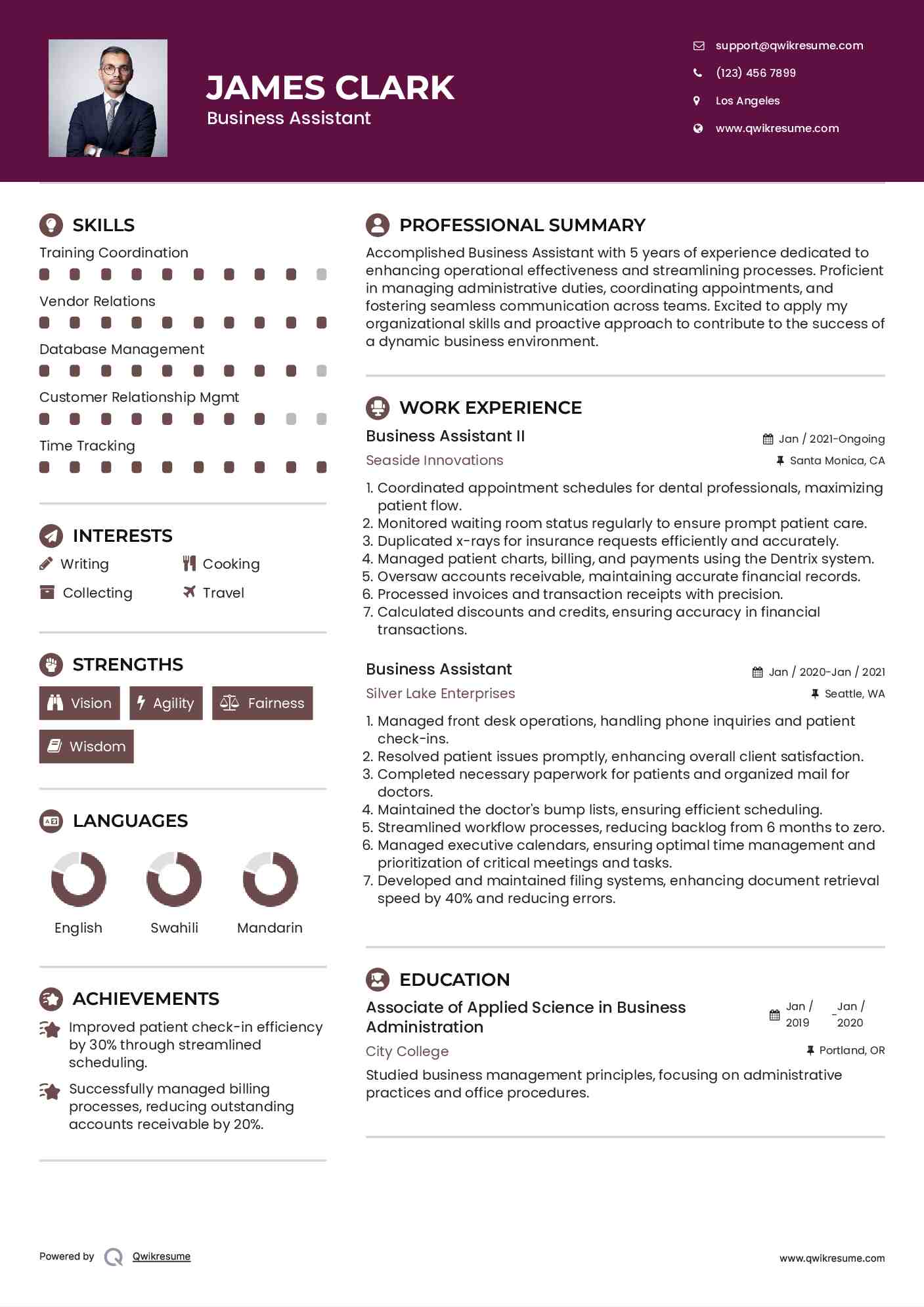 Business Assistant II Resume Template