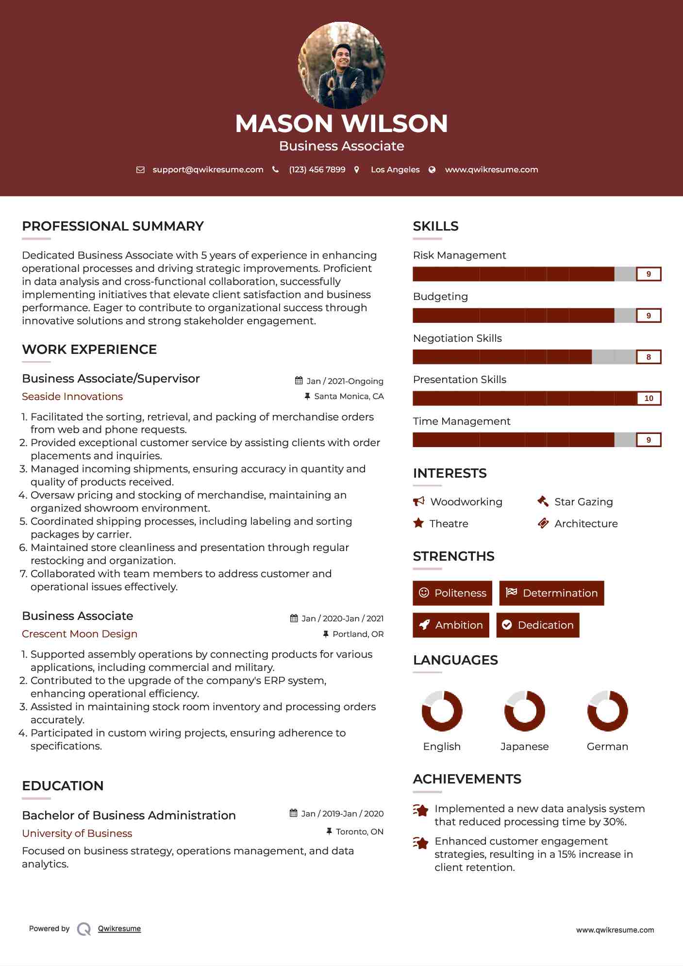 Business Associate/Supervisor Resume Format