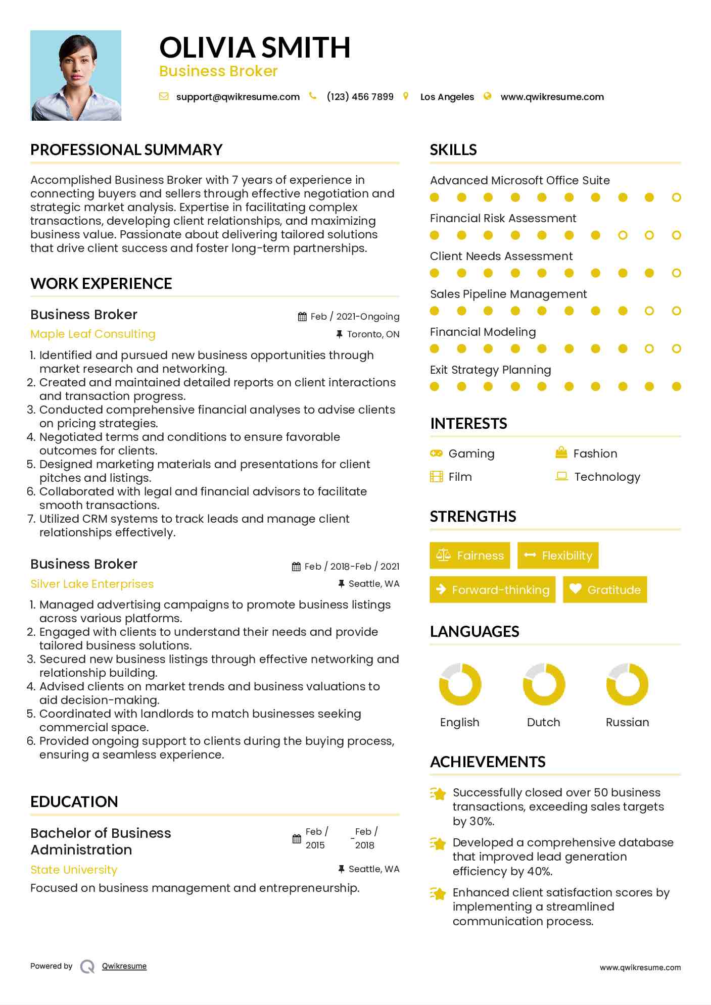 Business Broker Resume Template