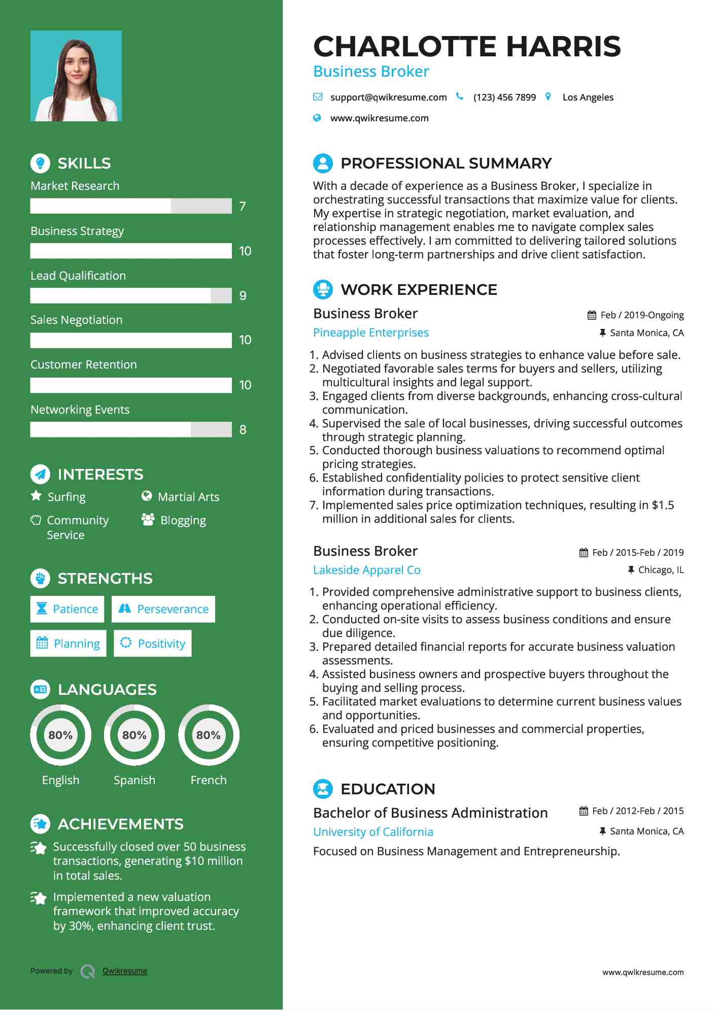 Business Broker Resume Example