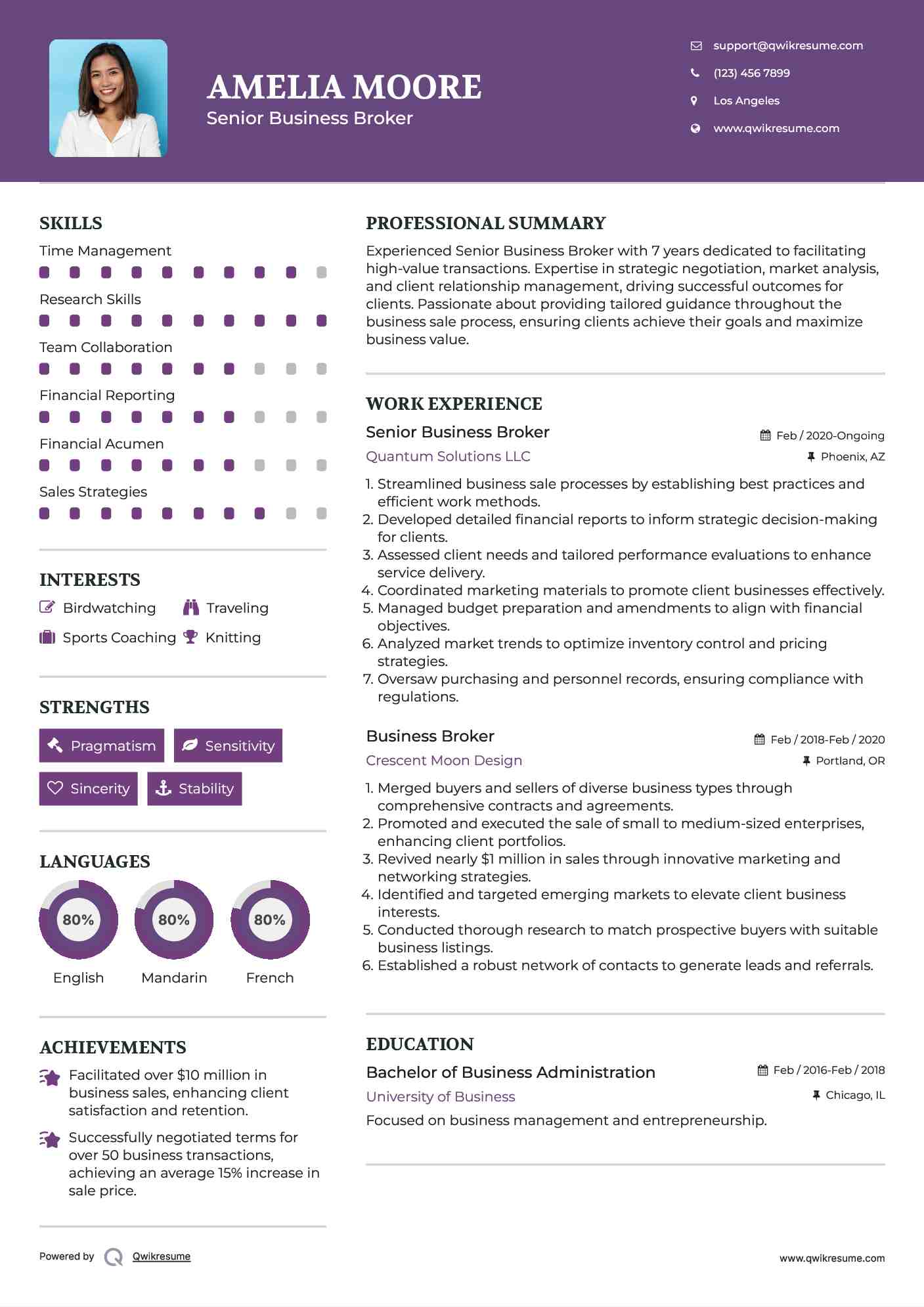 Senior Business Broker Resume Example