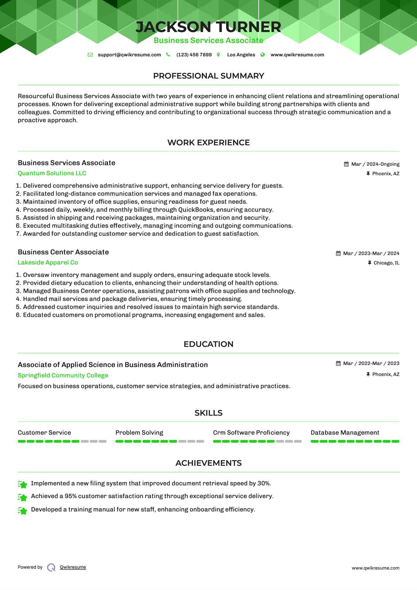Business Services Associate

 Resume Format