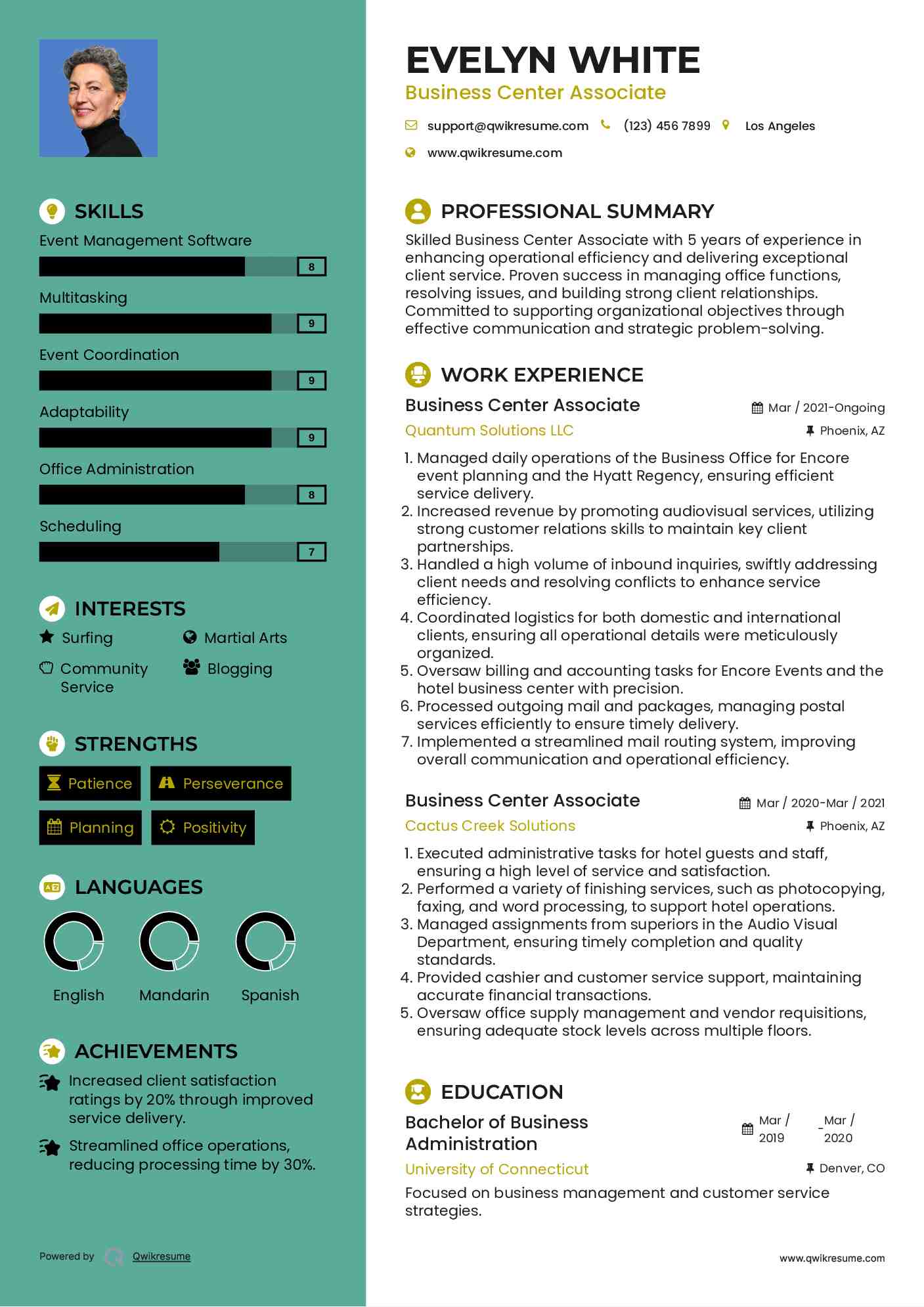 Business Center Associate Resume Template
