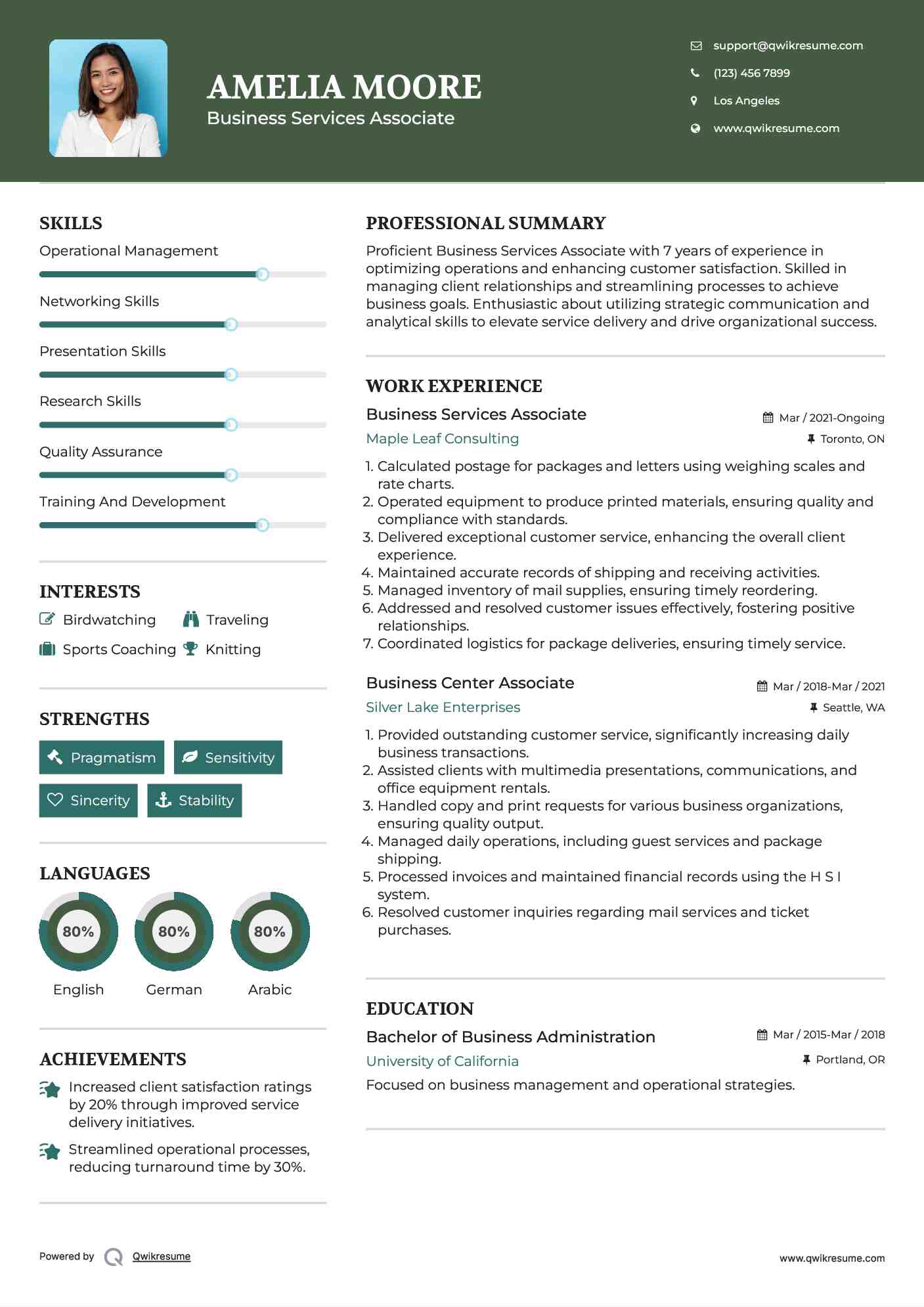 Business Services Associate Resume Model
