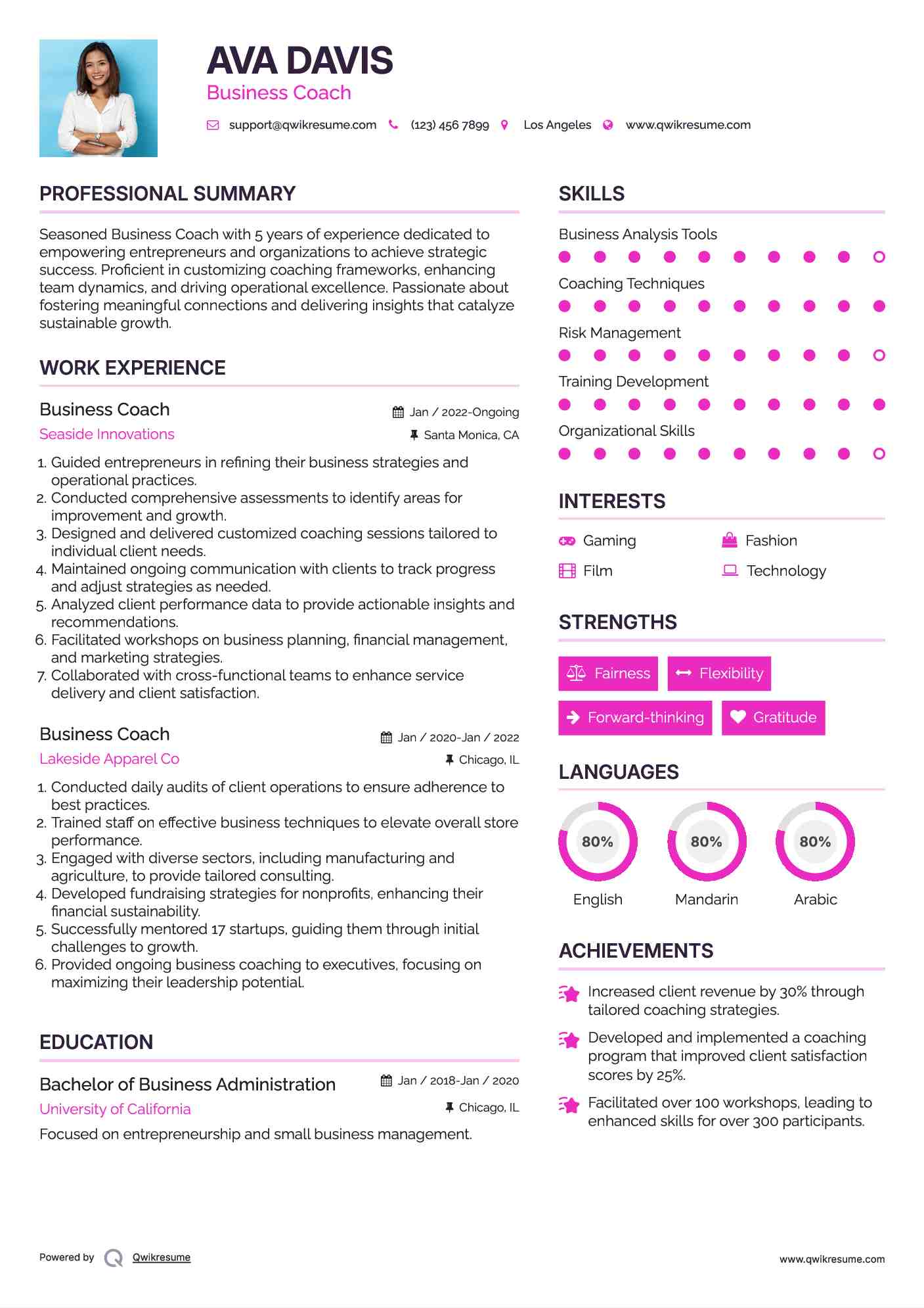 Business Coach Resume Format
