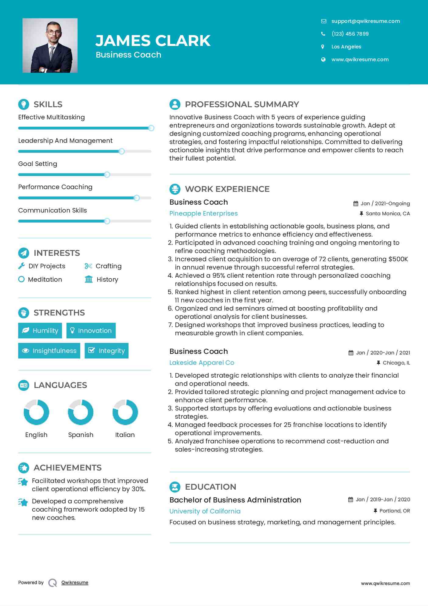 Business Coach Resume Format