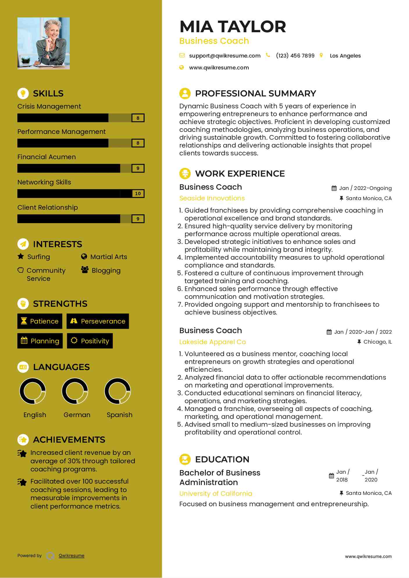 Business Coach Resume Model