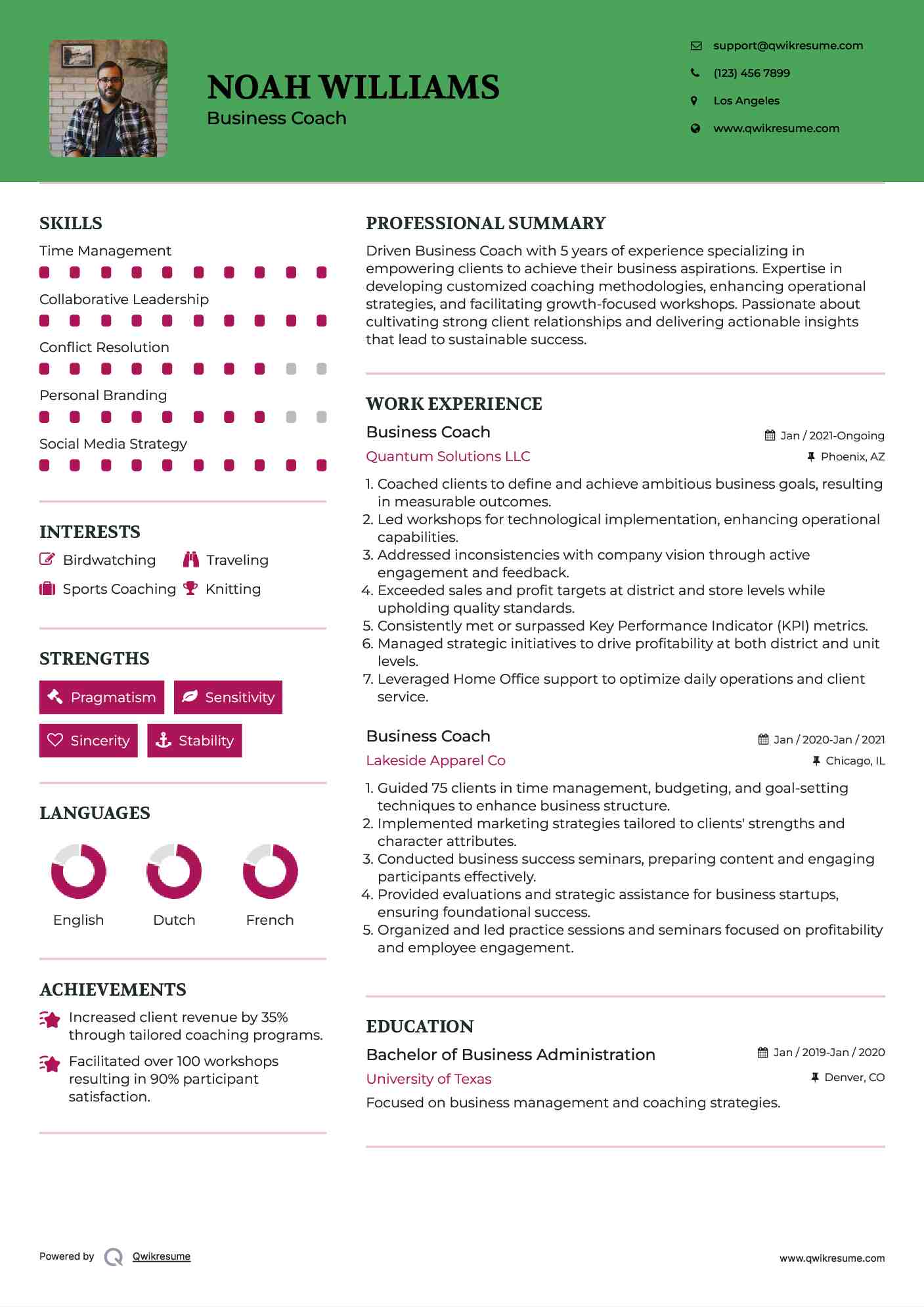 Business Coach Resume Model