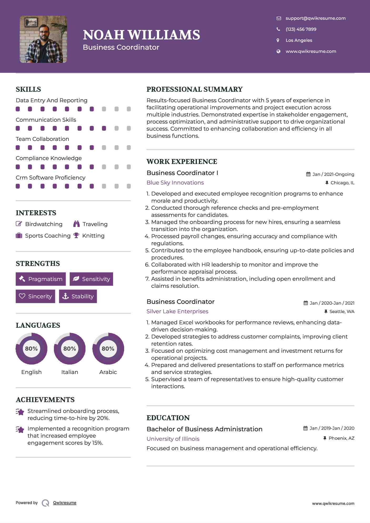 Business Coordinator I Resume Format