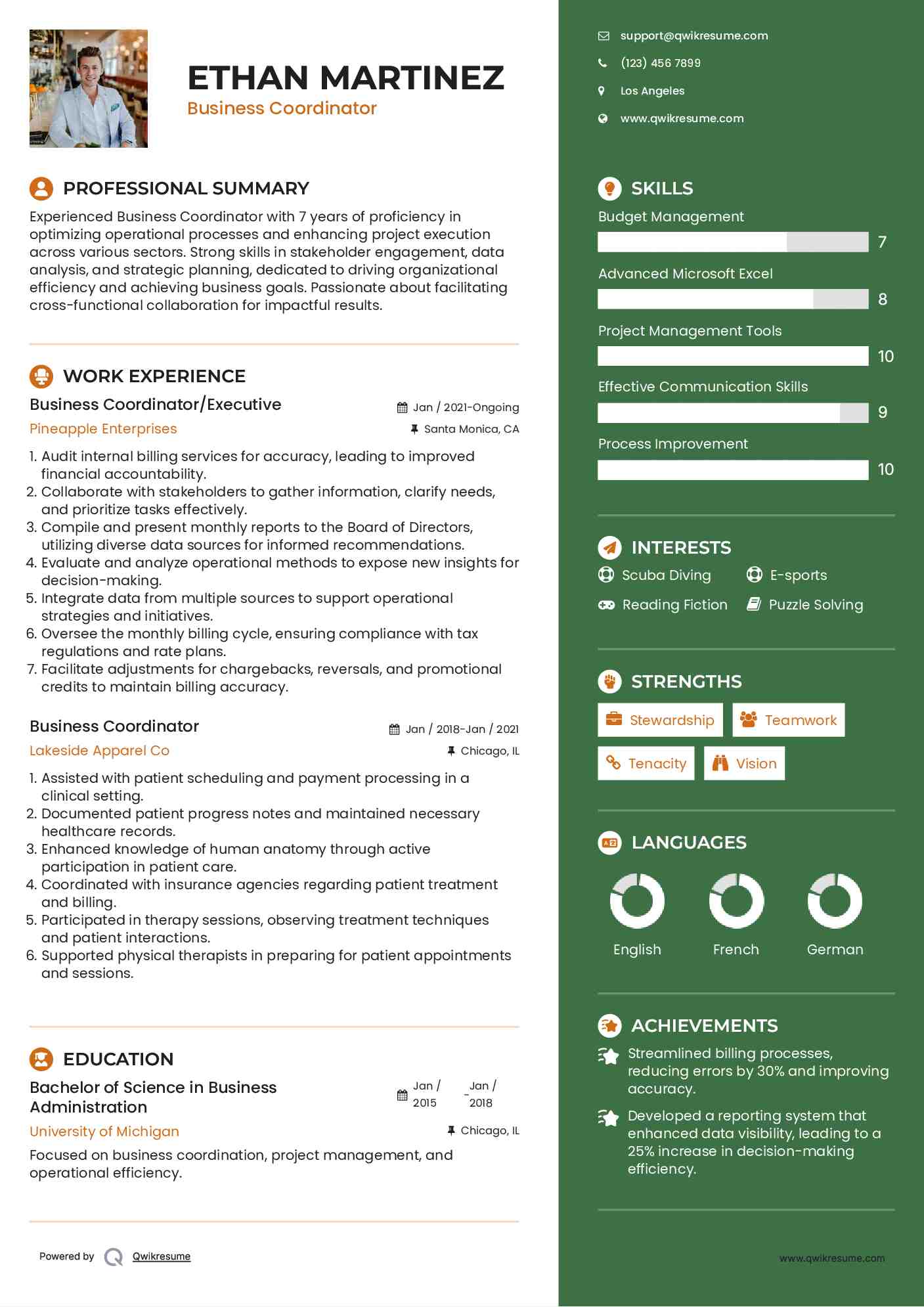 Business Coordinator/Executive Resume Model