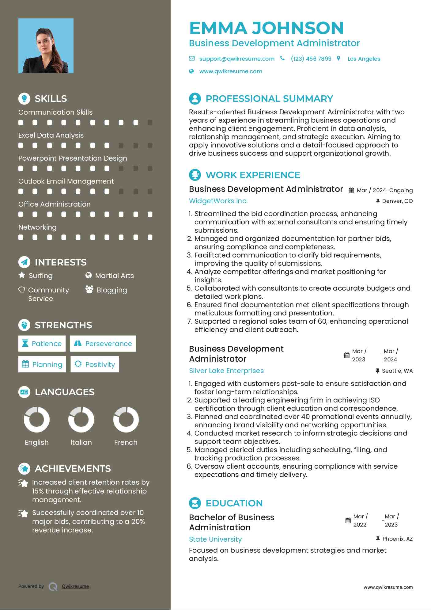 Business Development Administrator Resume Model