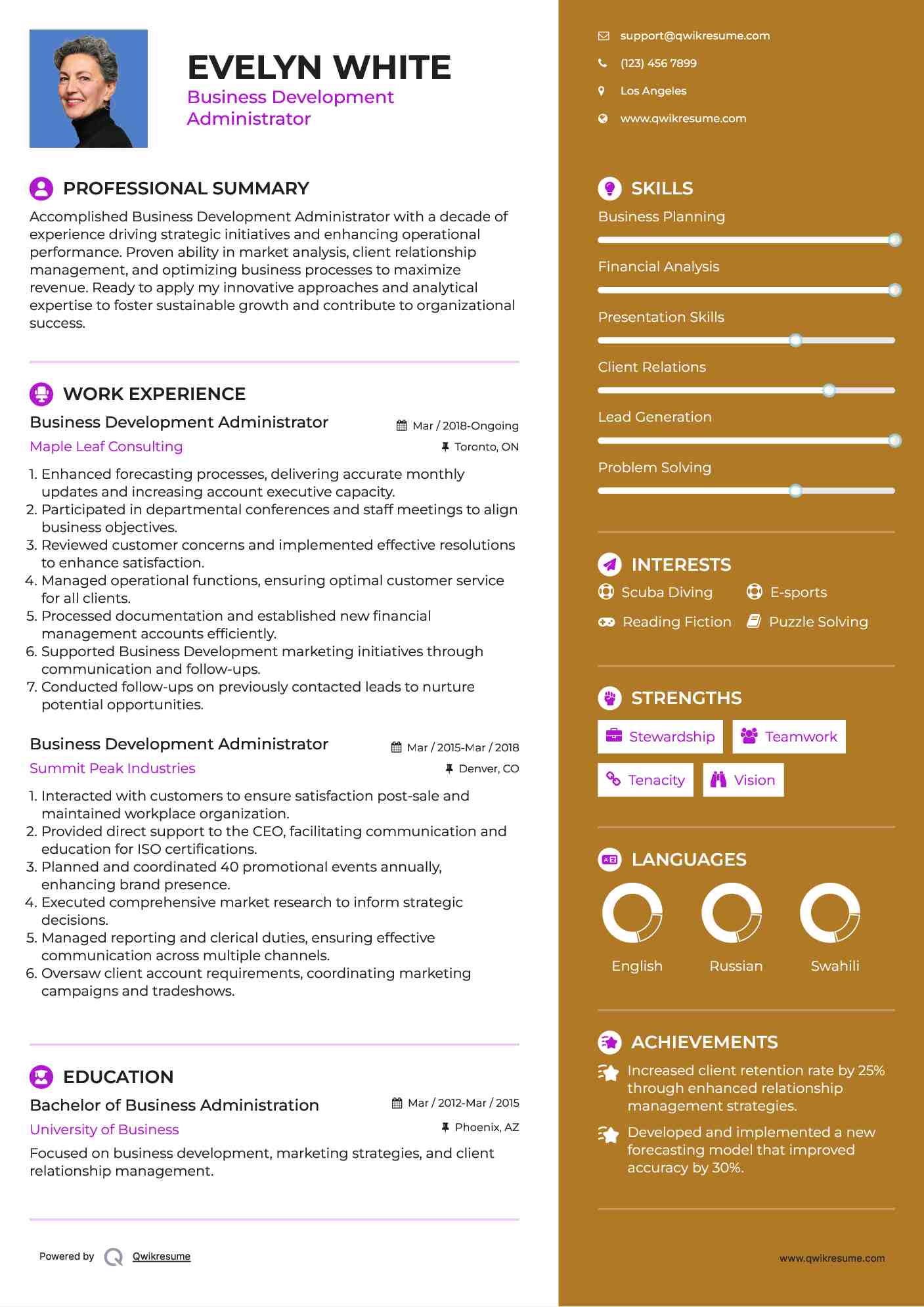 Business Development Administrator Resume Format