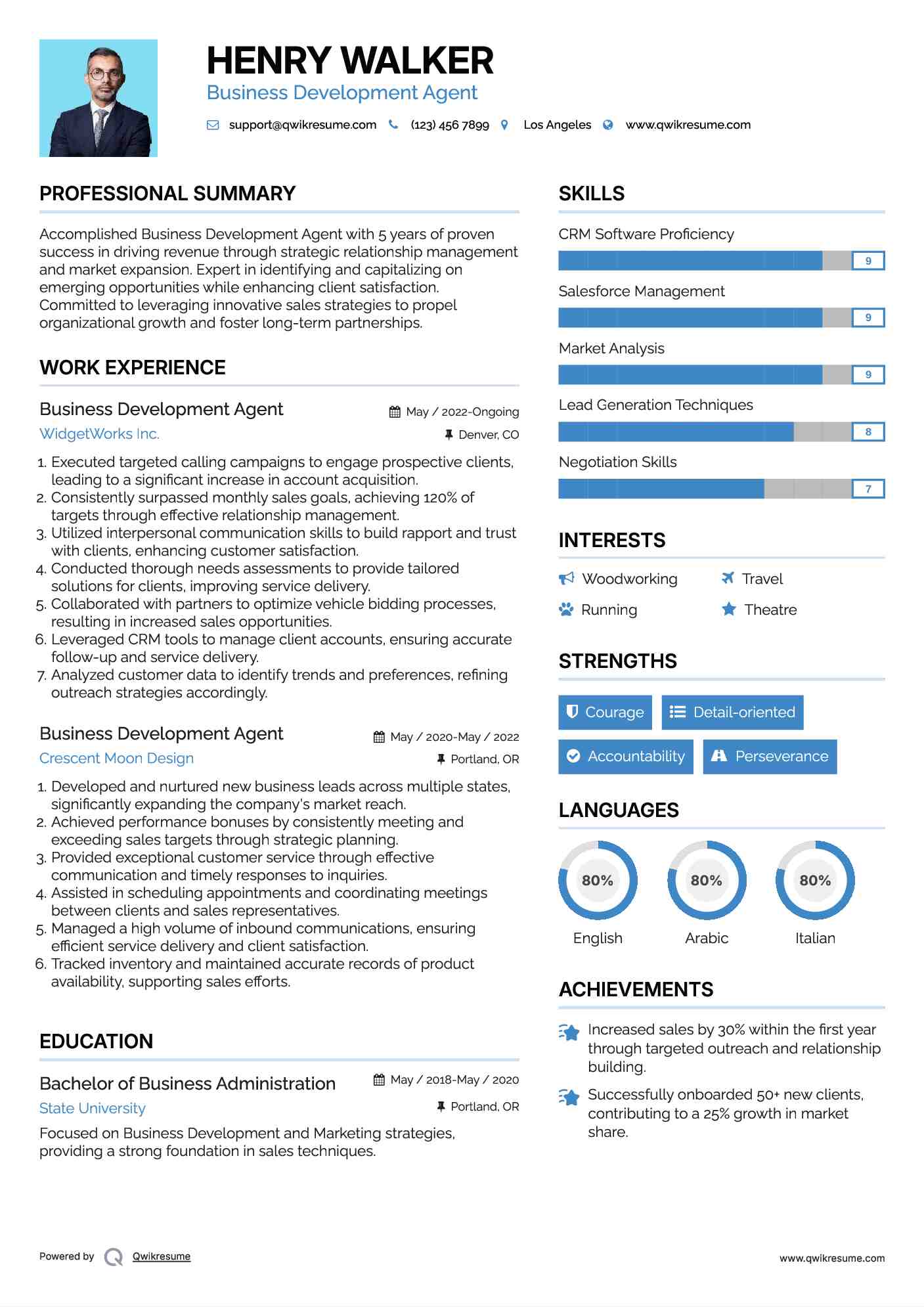 Business Development Agent Resume Model