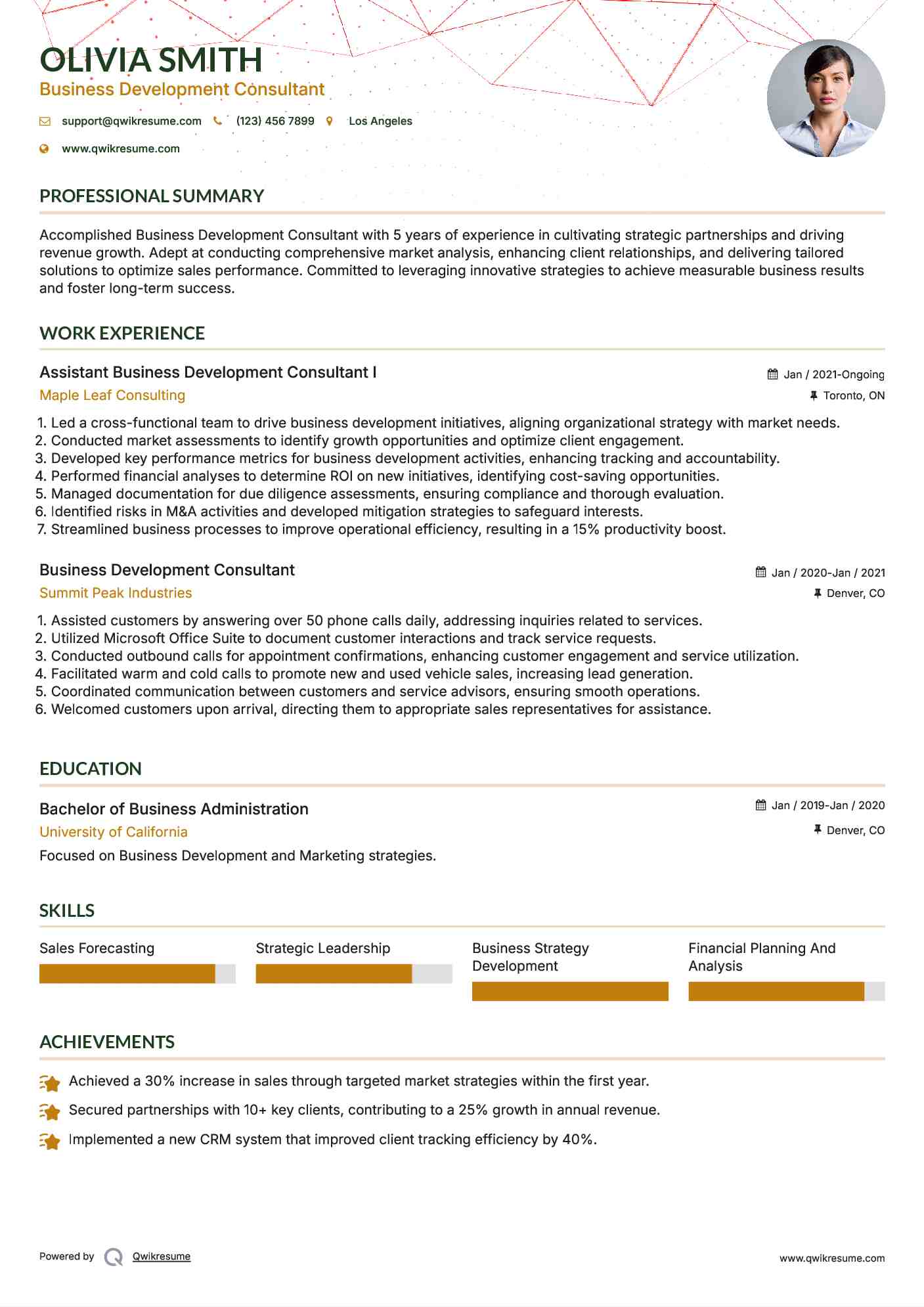 Assistant Business Development Consultant I Resume Model