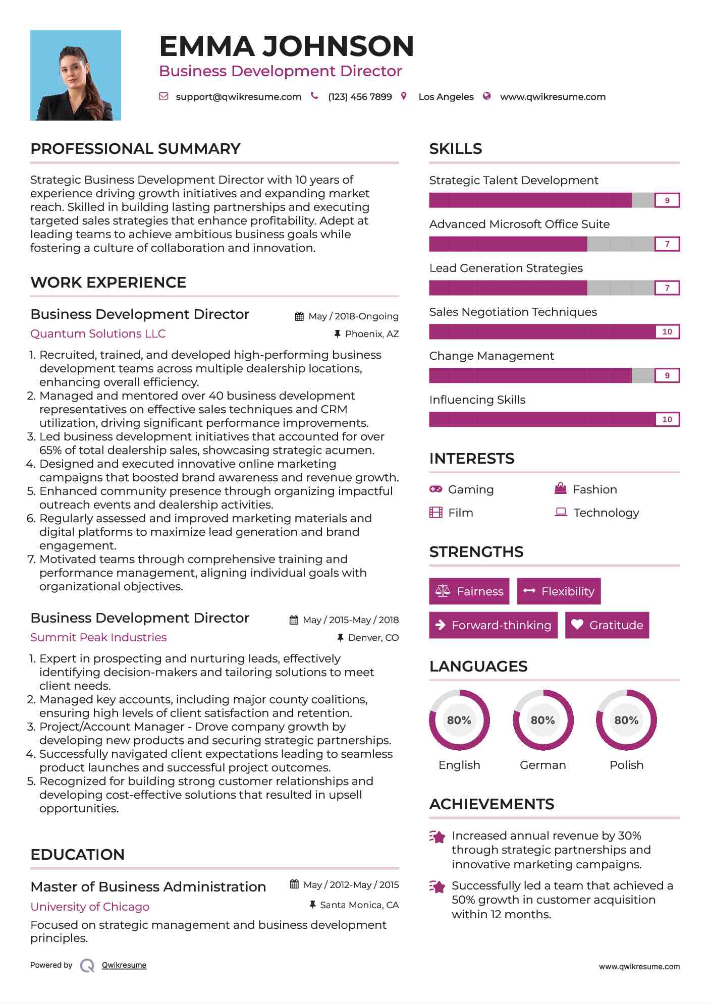 Business Development Director Resume Model
