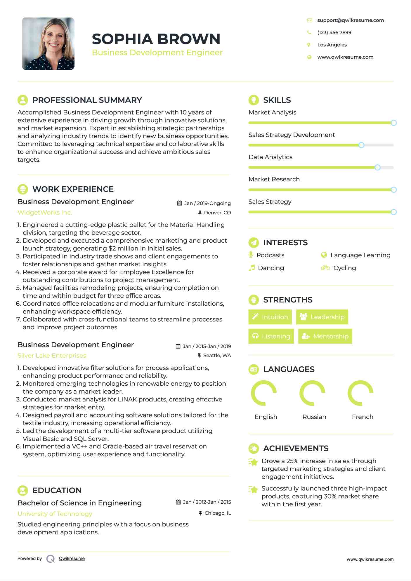 Business Development Engineer Resume Model