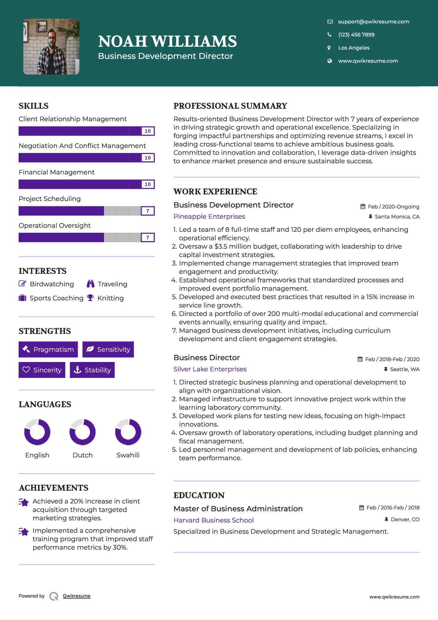 Business Development Director Resume Format