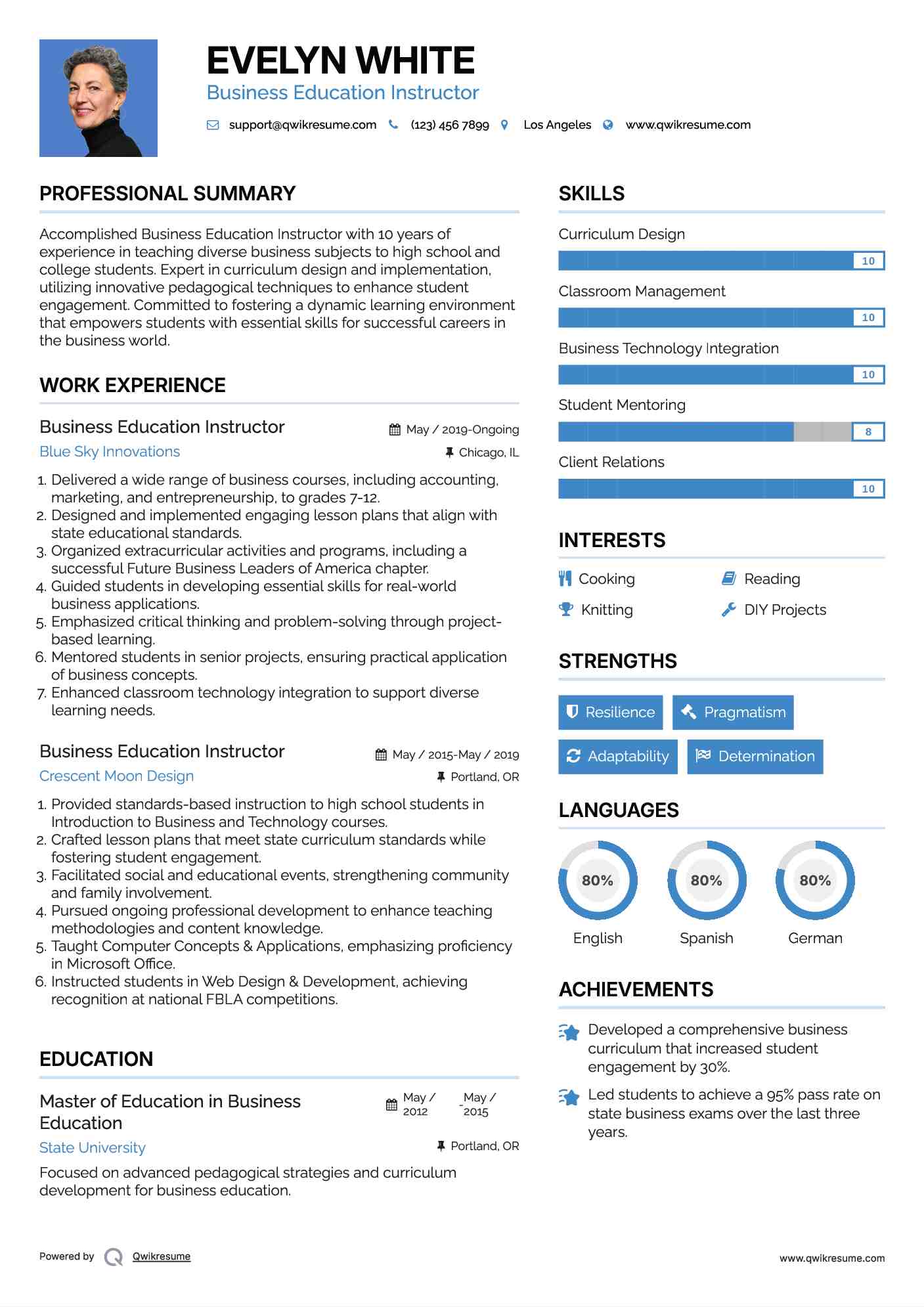 Business Education Instructor Resume Template