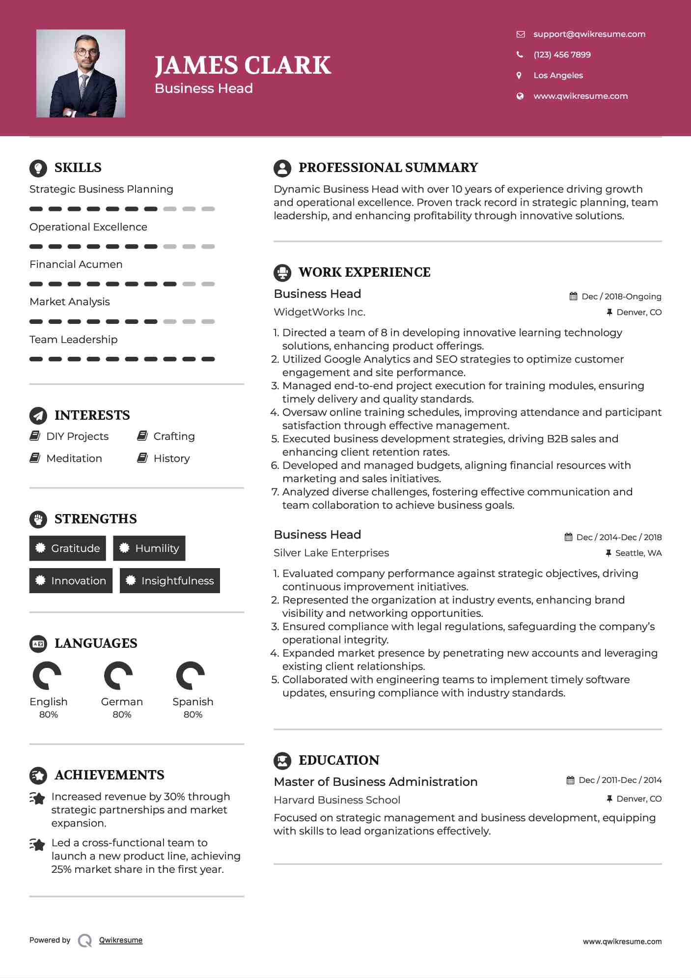 Business Head Resume Format