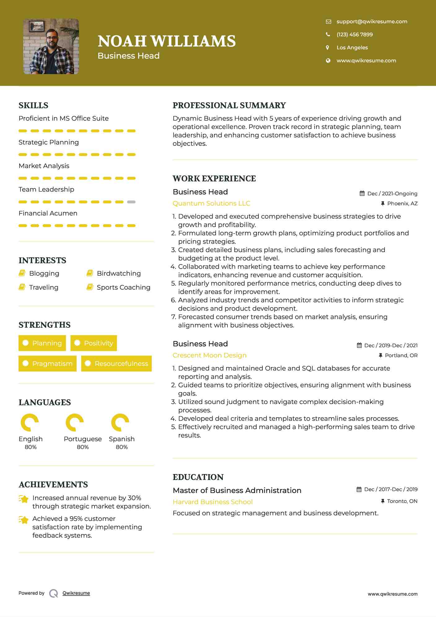 Business Head Resume Format