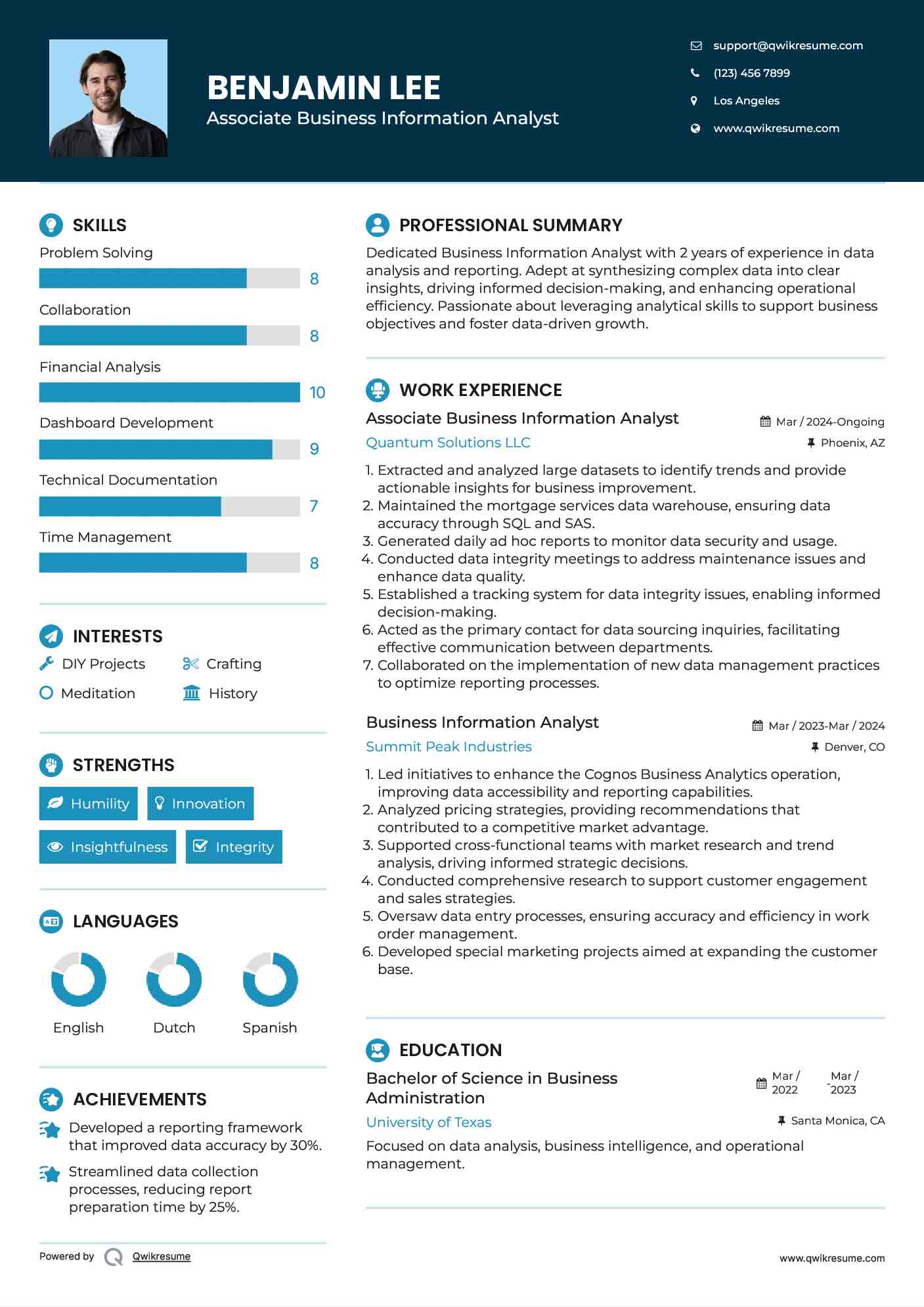 Associate Business Information Analyst  Resume Example