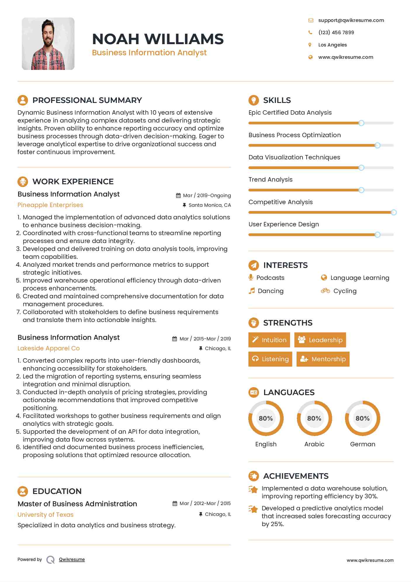 Business Information Analyst Resume Model