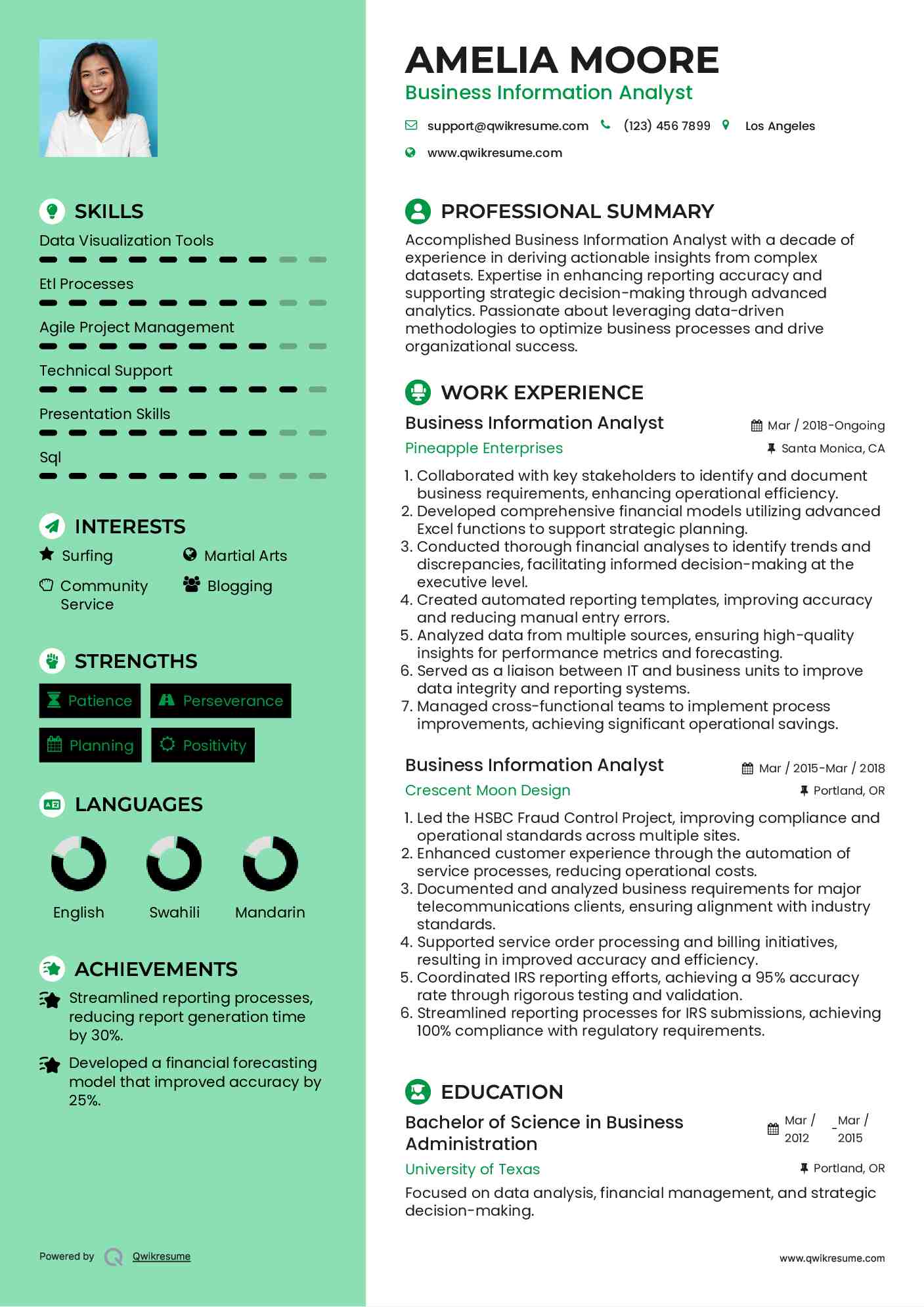 Business Information Analyst Resume Format