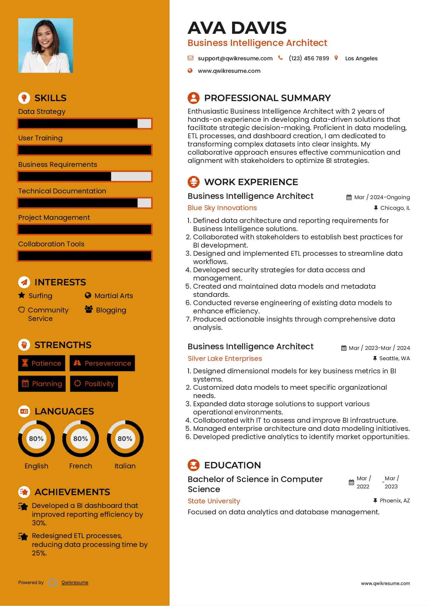 Business Intelligence Architect Resume Example