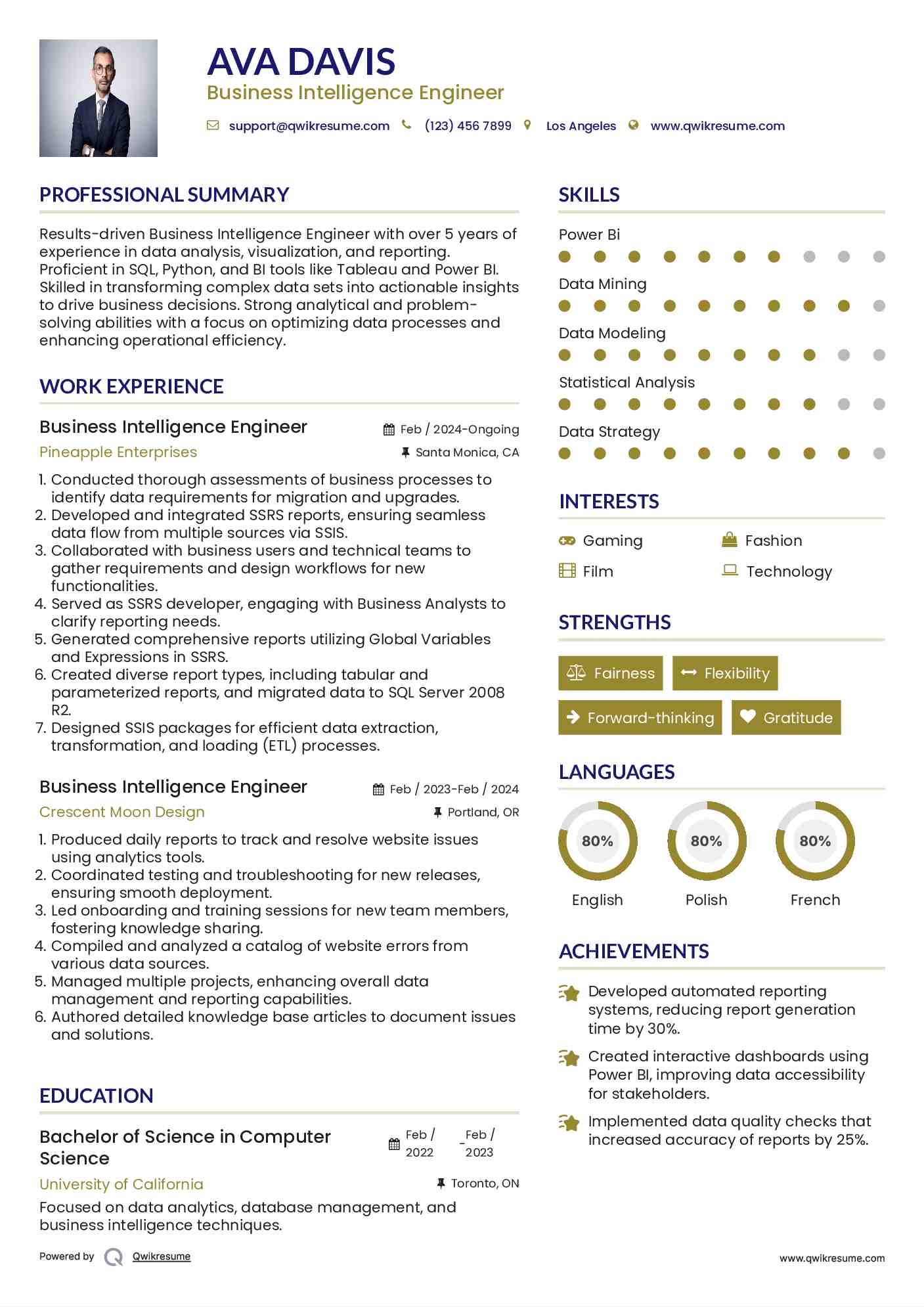 Business Intelligence Engineer Resume Format