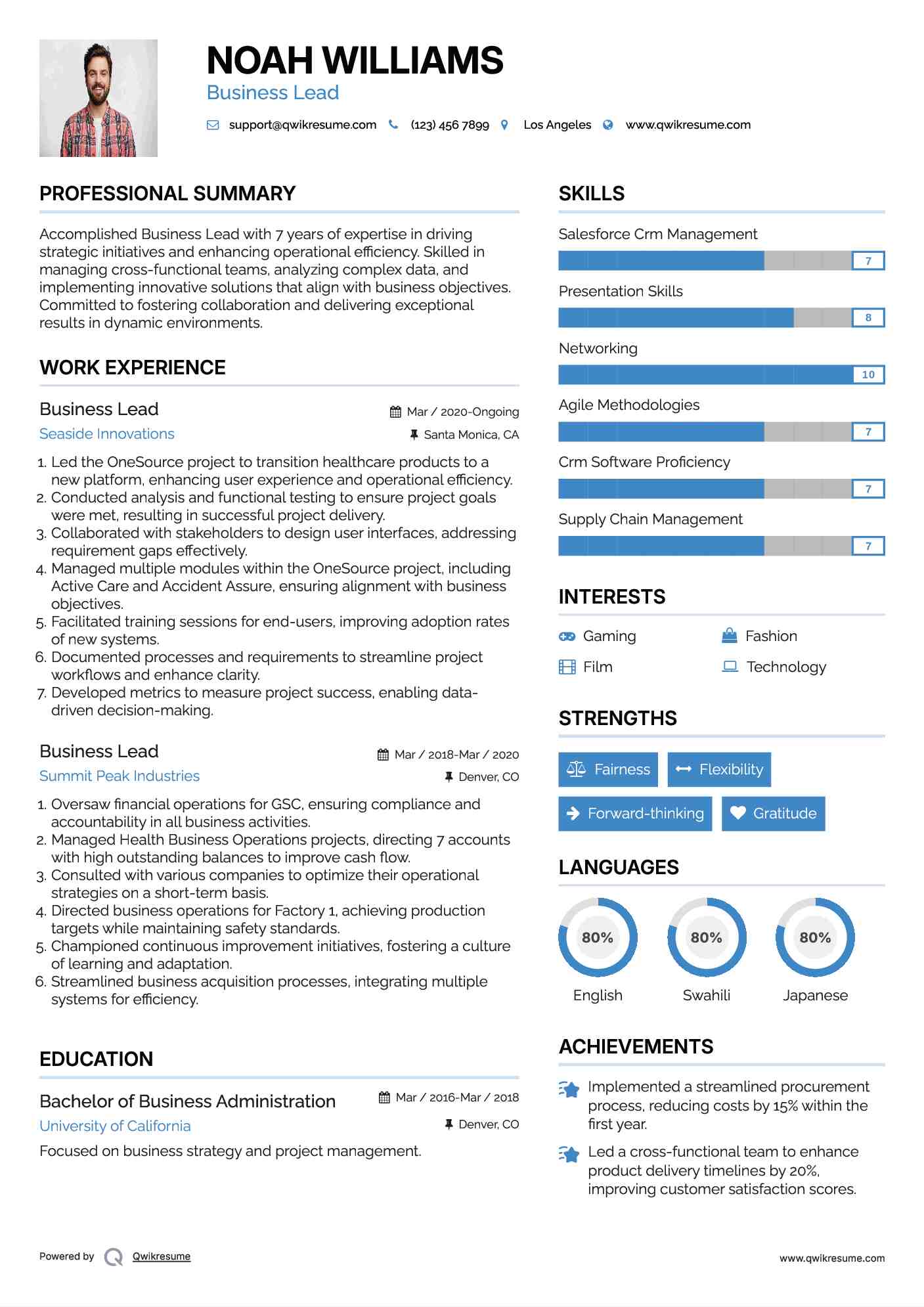 Business Lead Resume Sample