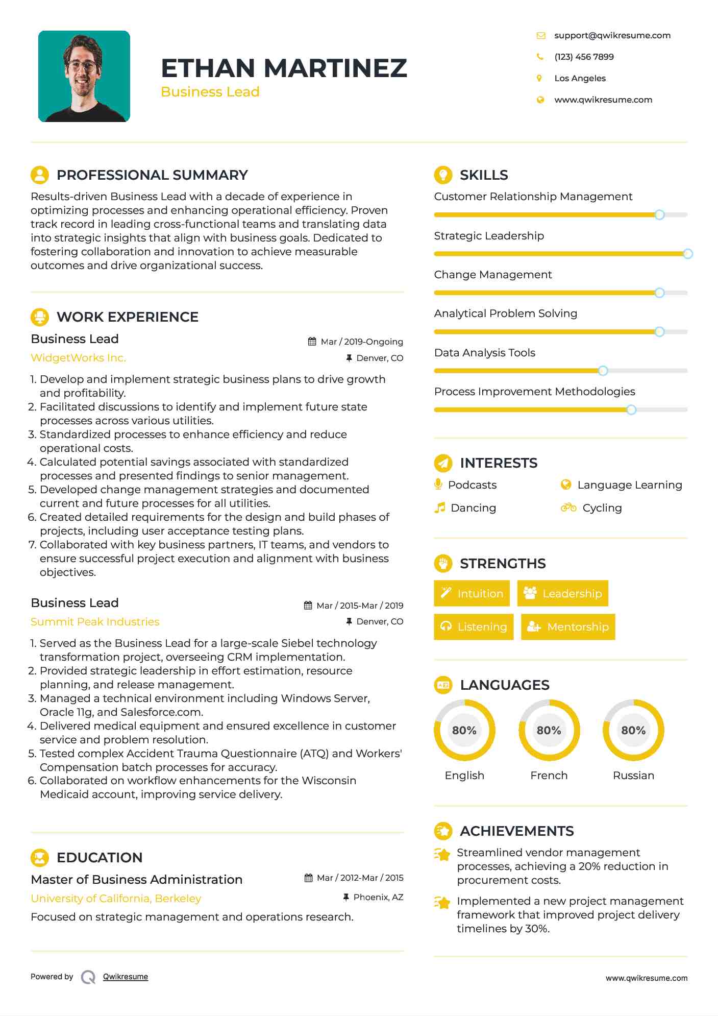 Business Lead Resume Template
