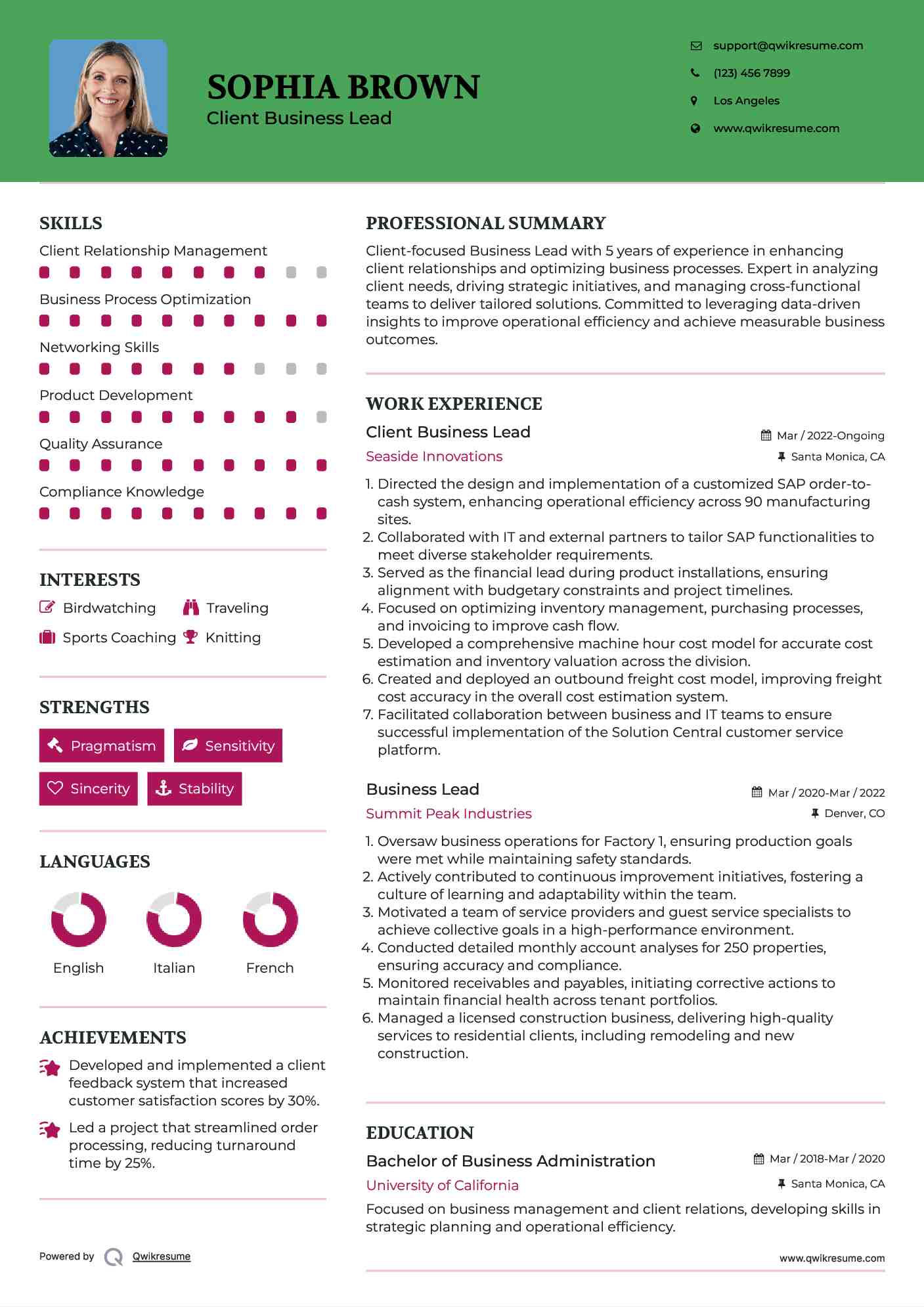 Client Business Lead
 Resume Format