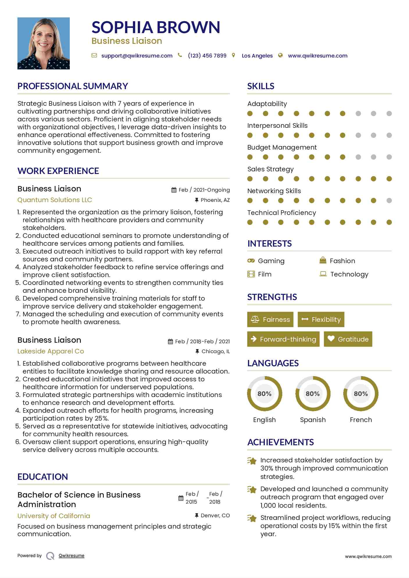 Business Liaison Resume Format