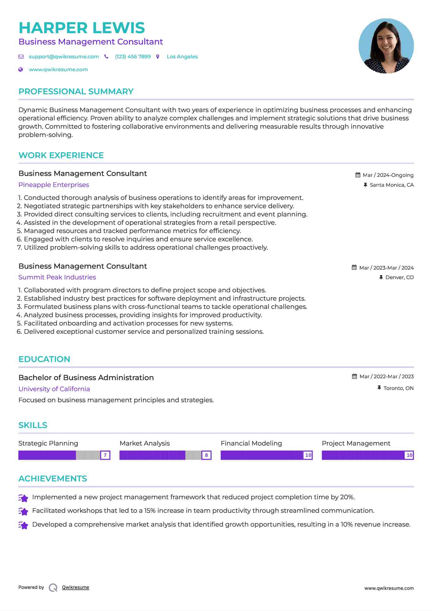 Business Management Consultant Resume Model