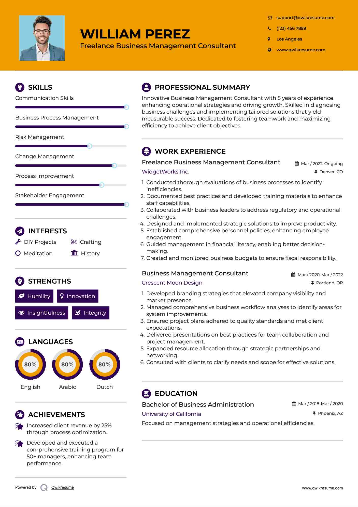 Freelance Business Management Consultant Resume Format