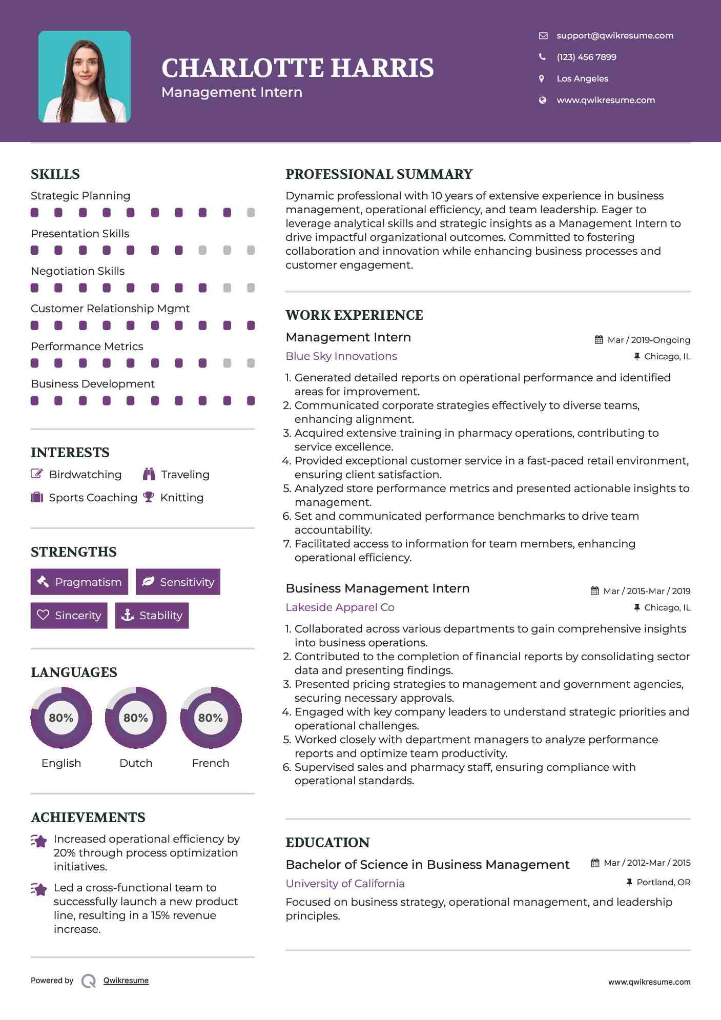 Management Intern Resume Template