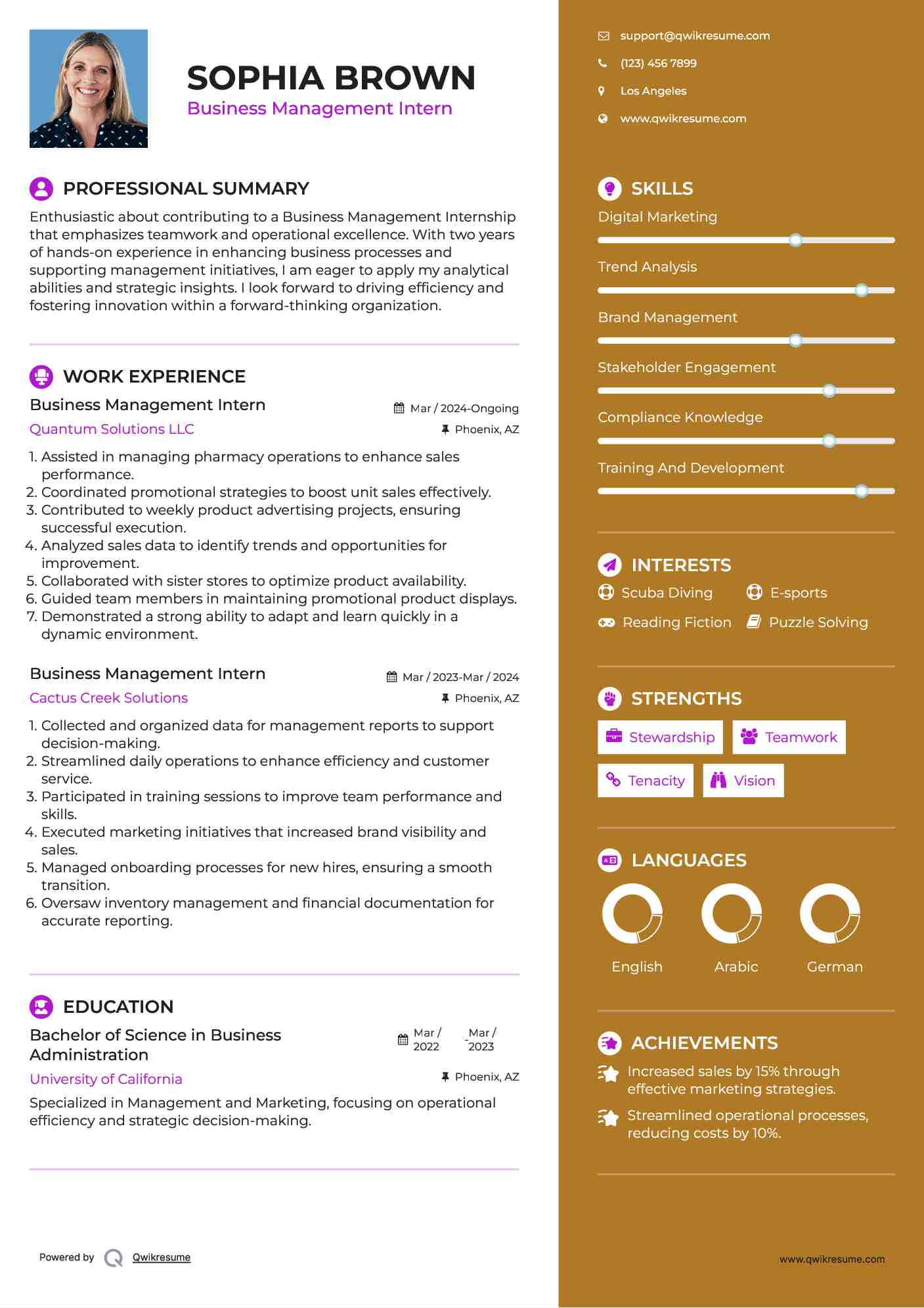 Business Management Intern Resume Format