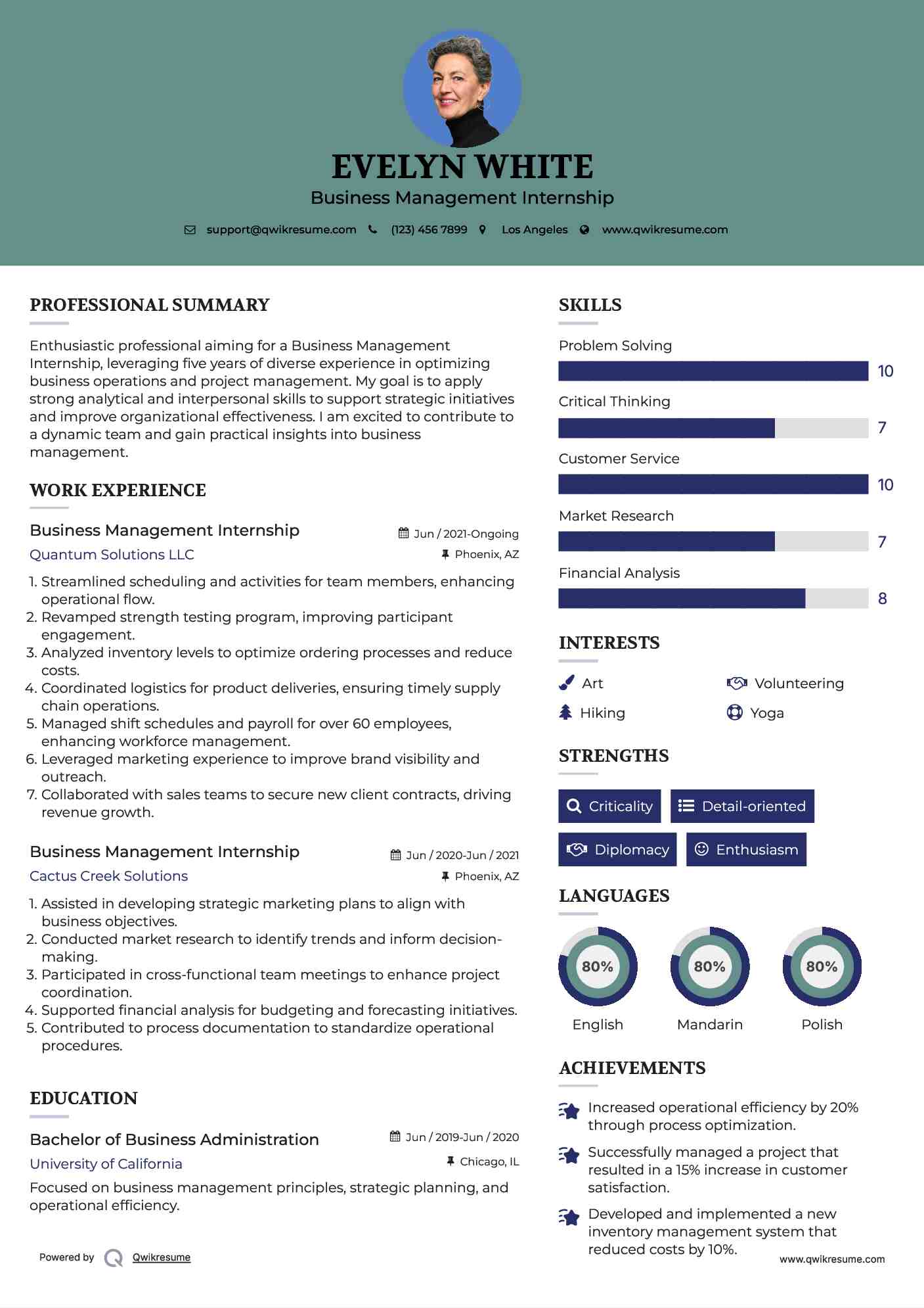 Business Management Internship Resume Format