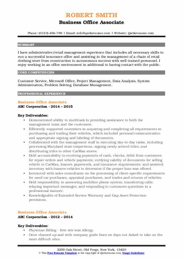 Business Office Associate Resume Samples Qwikresume