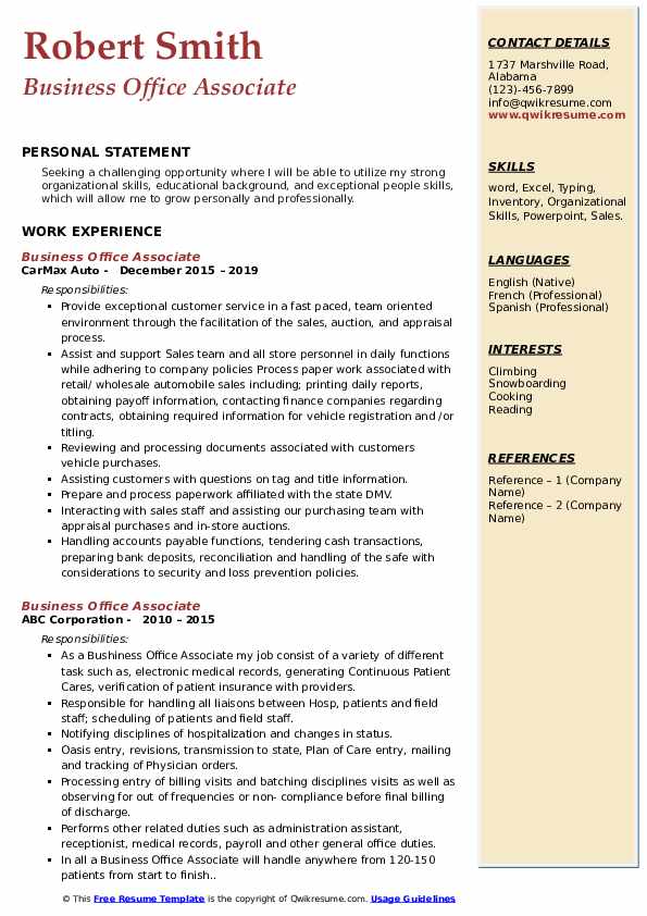Business Office Associate Resume Samples Qwikresume
