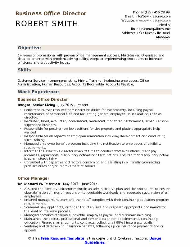 Business Office Director Resume Samples QwikResume