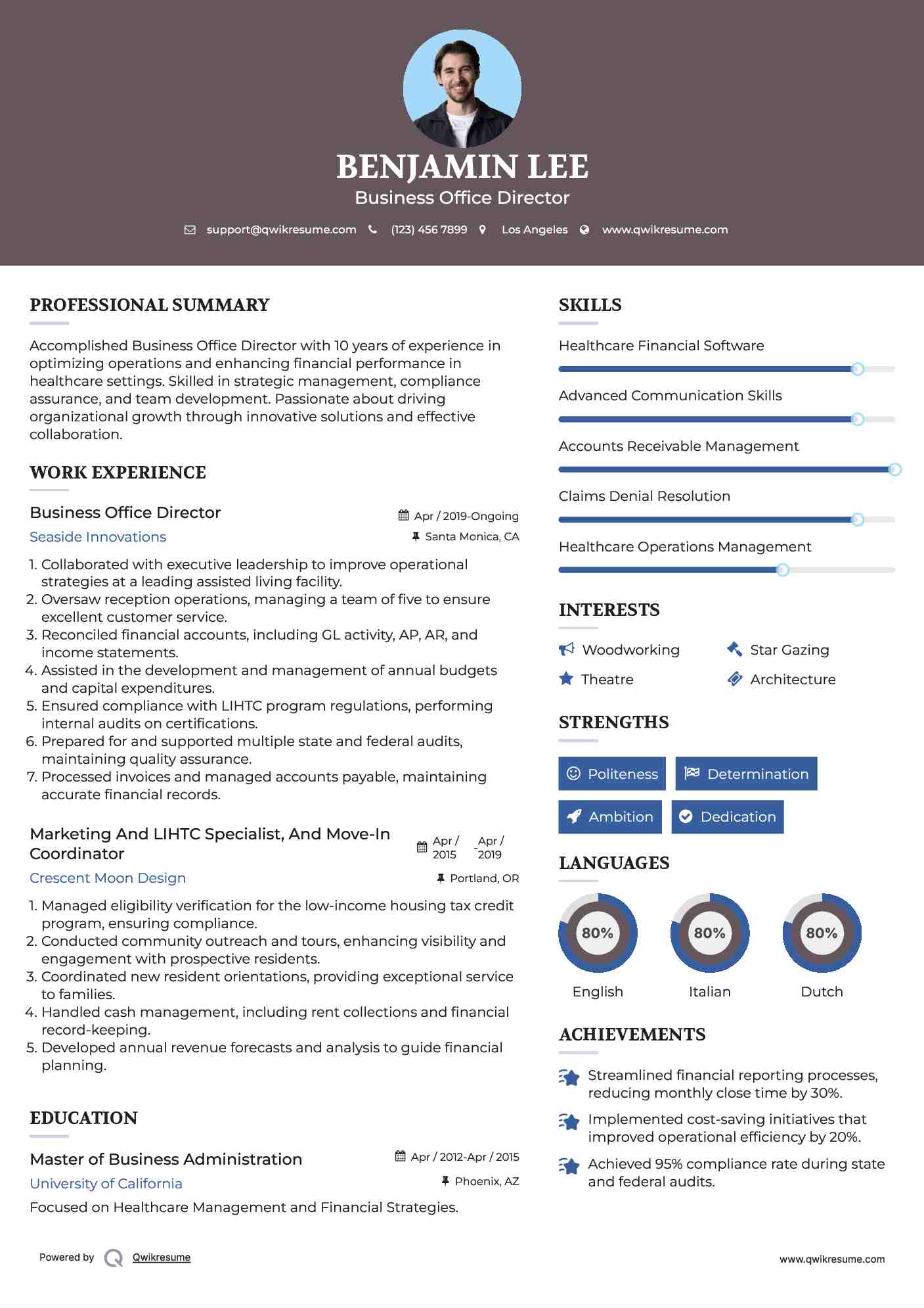 Business Office Director Resume Format