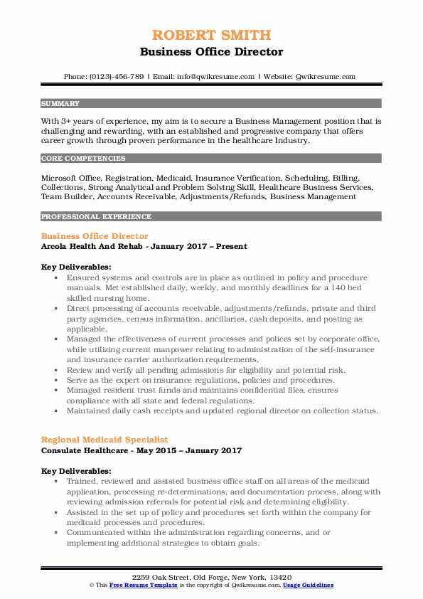 Business Office Director Resume Samples QwikResume