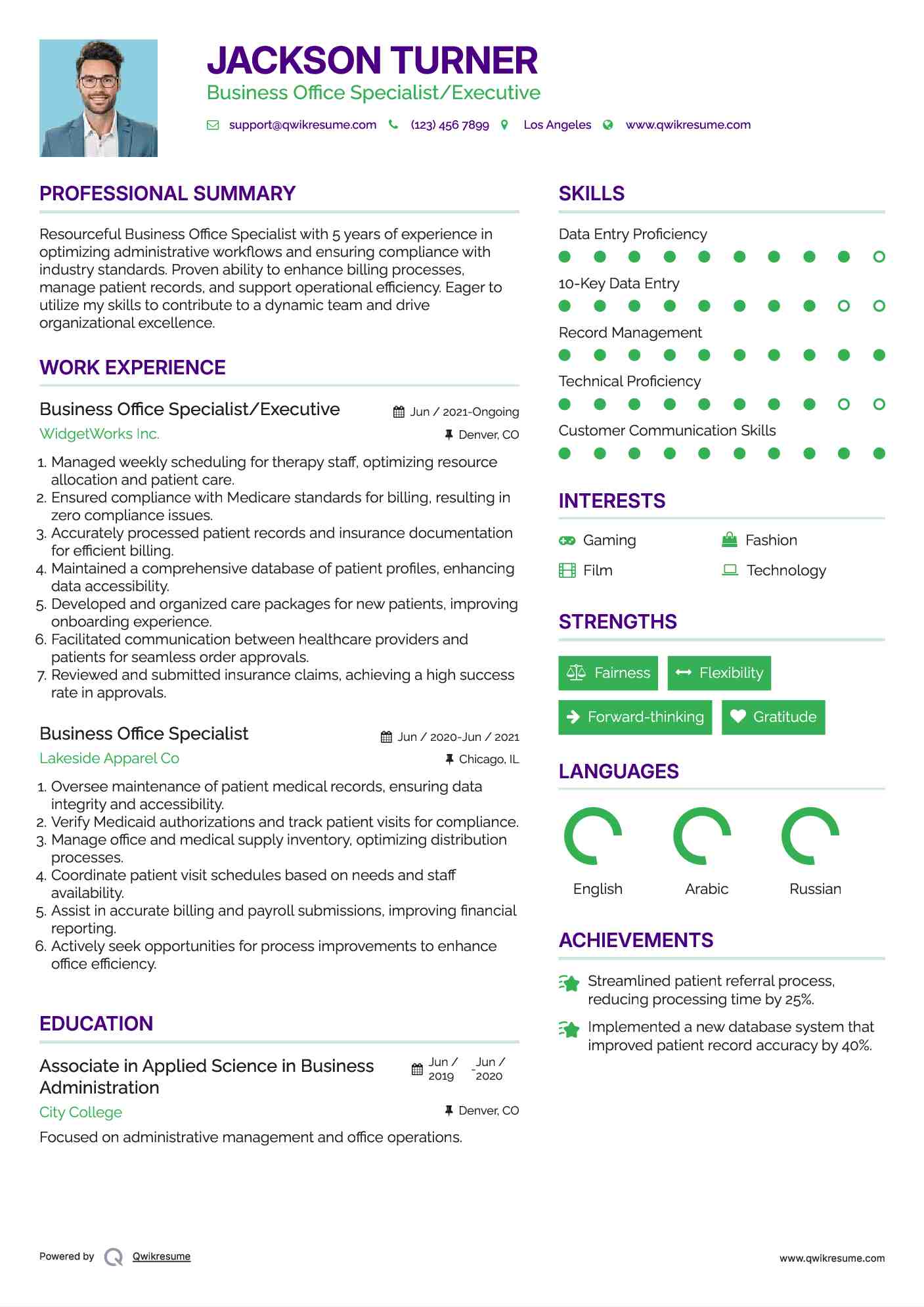 Business Office Specialist/Executive Resume Format