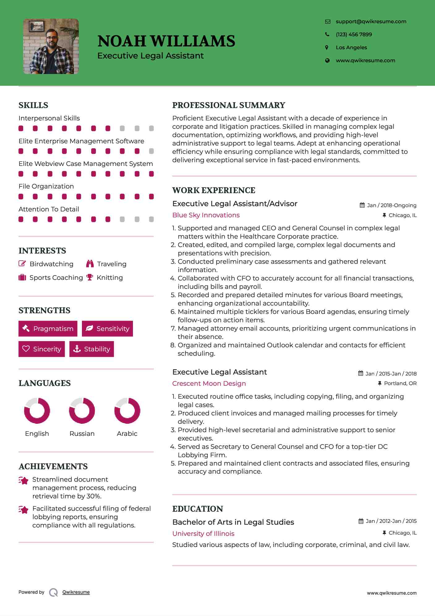 Executive Legal Assistant/Advisor Resume Example