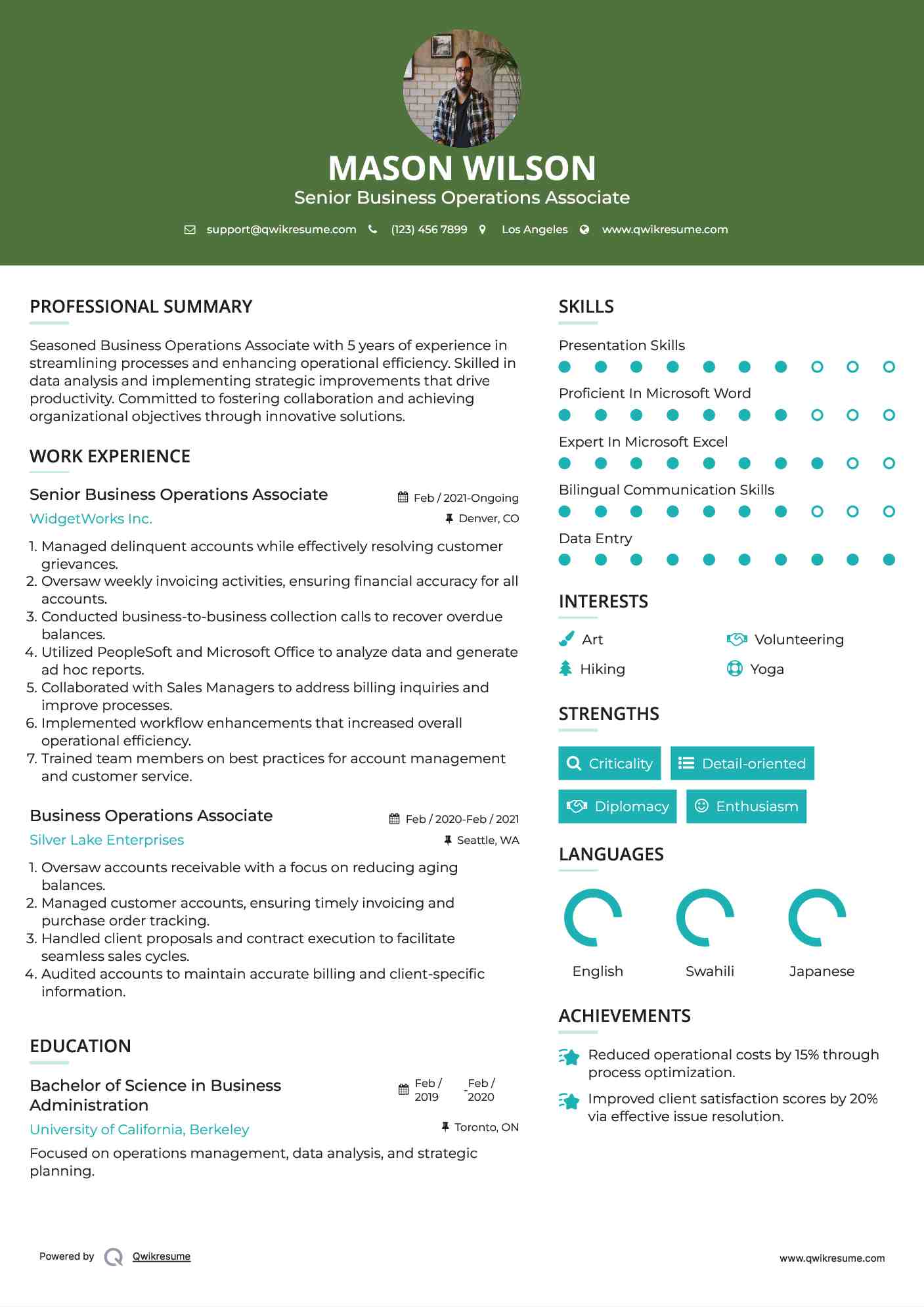 Senior Business Operations Associate Resume Format