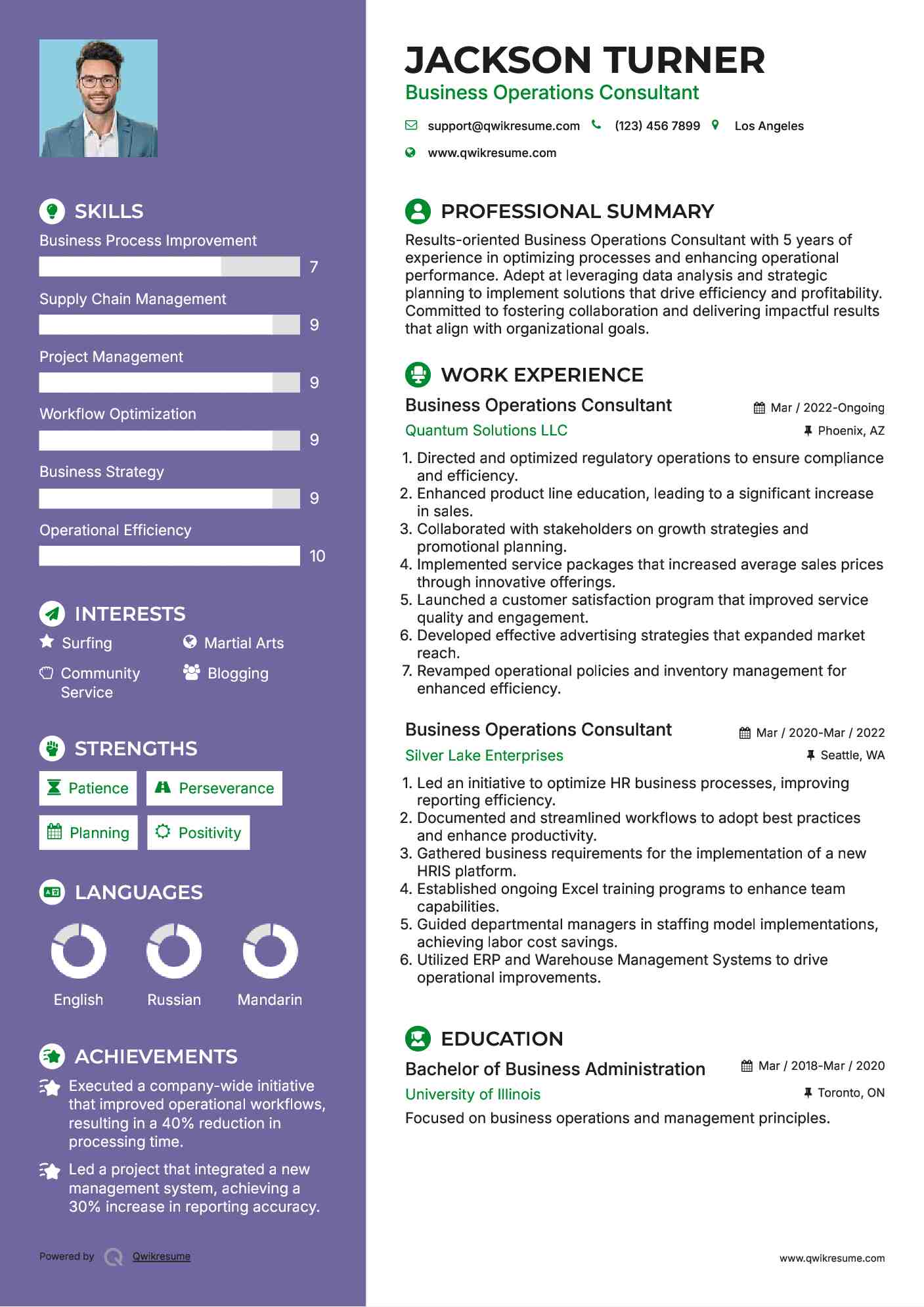 Business Operations Consultant Resume Template