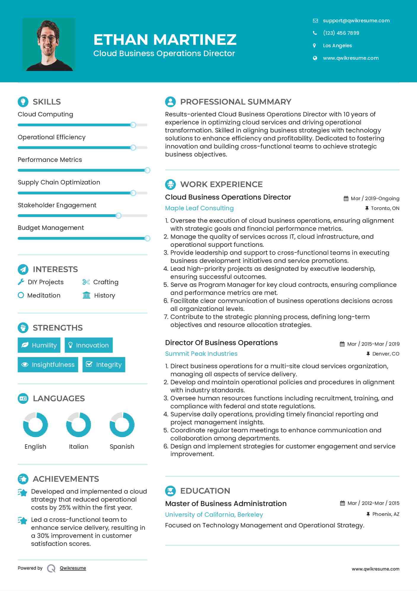 Cloud Business Operations Director
 Resume Model
