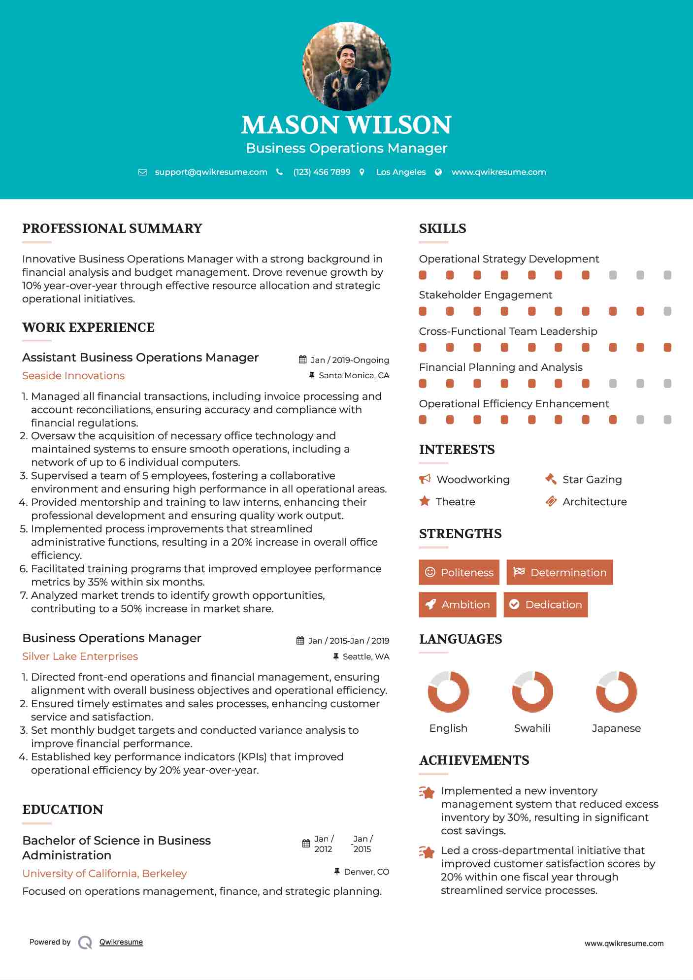  Assistant Business Operations Manager  Resume Example